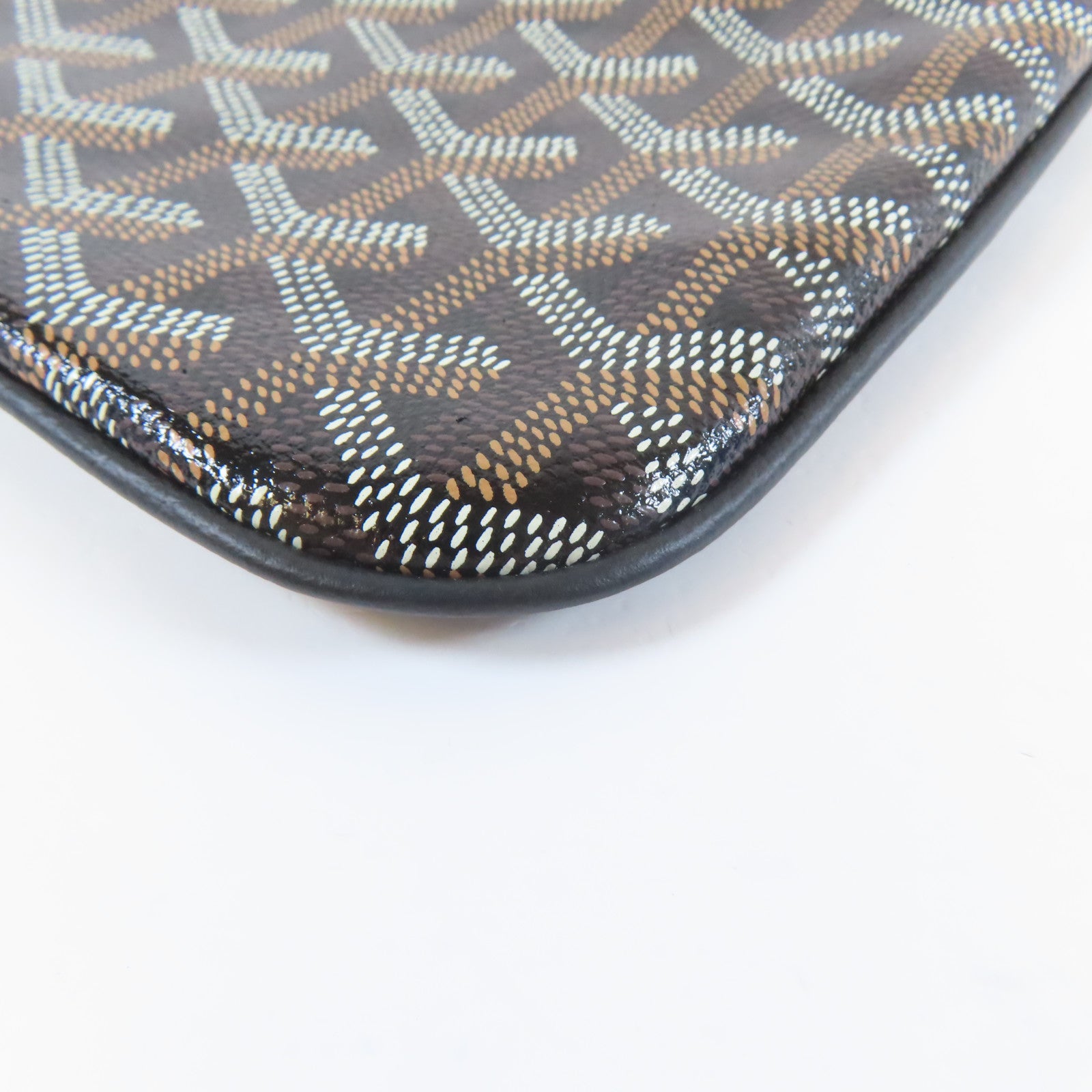 GOYARD 塗層帆布Pochette PM銀扣小袋黑色/啡色