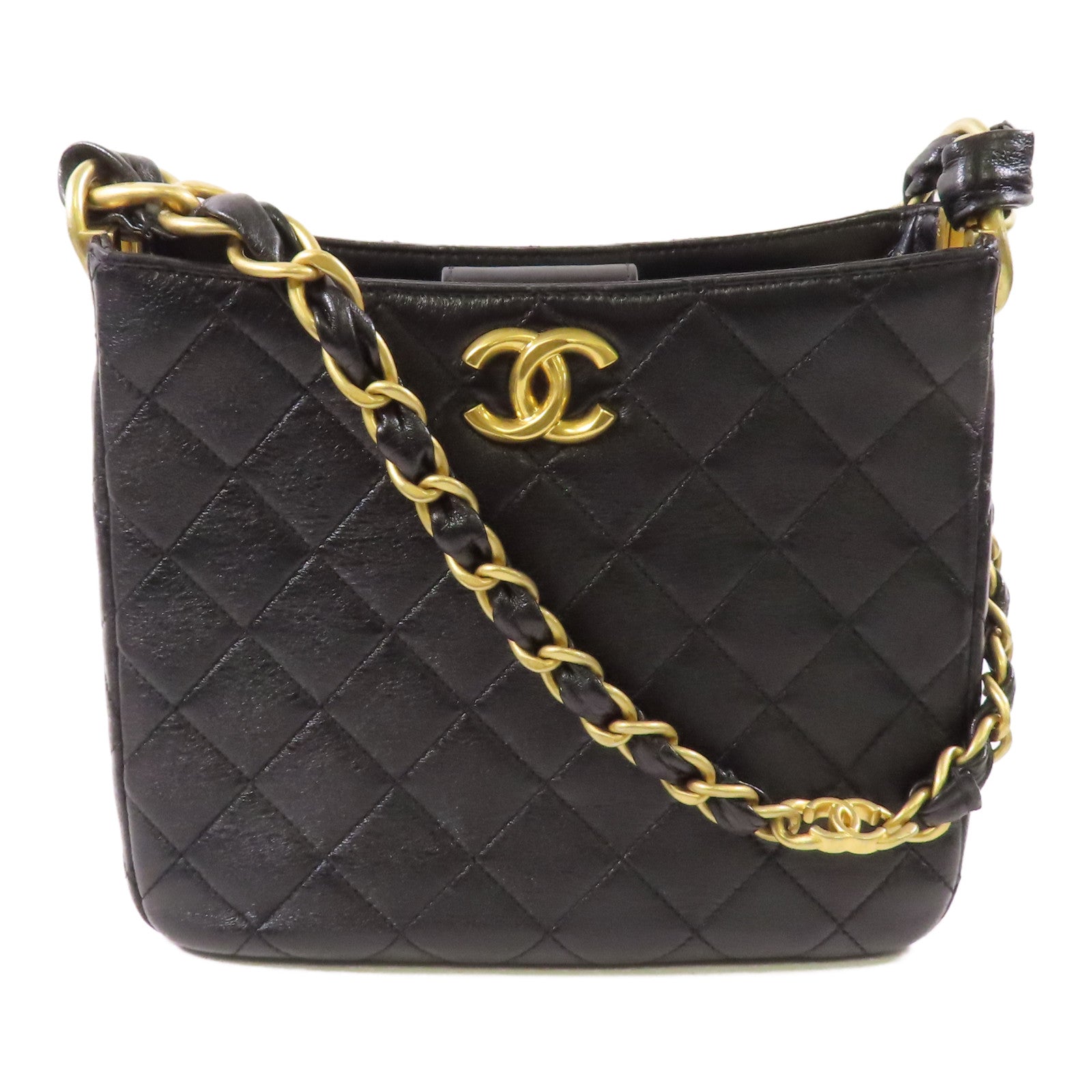 CHANEL 牛皮皮革Hobo金扣鏈帶肩背袋