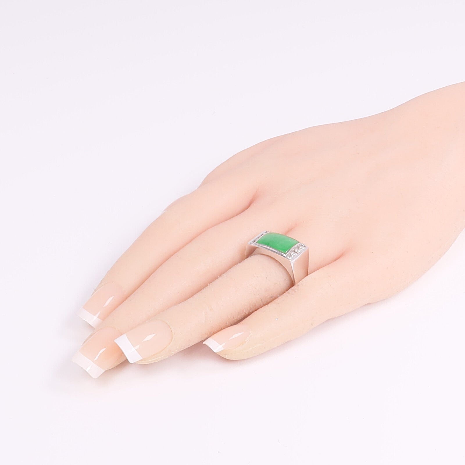 JEWELRY 18K白金Jade Diamond Ring翡翠/鑽石戒指US#8.5