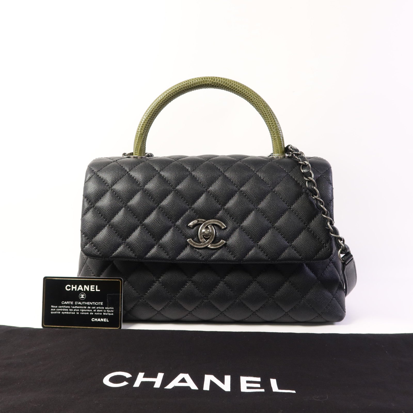 CHANEL 牛皮皮革/蜥蝪皮革Coco Handle Large手挽肩背兩用袋