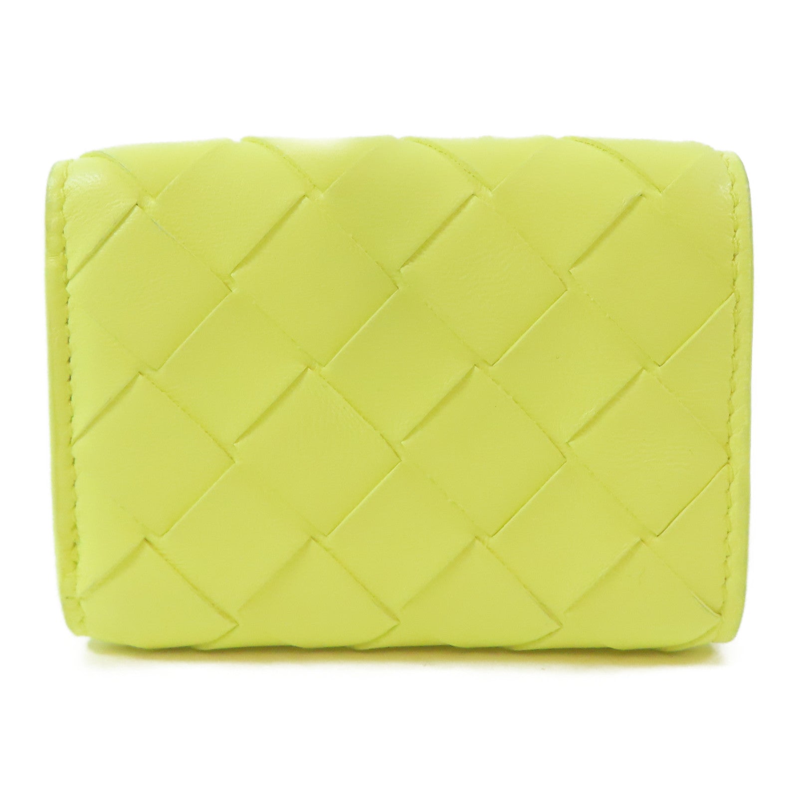 BOTTEGA VENETA 織紋牛皮皮革Trifold Wallet金扣錢包黃色