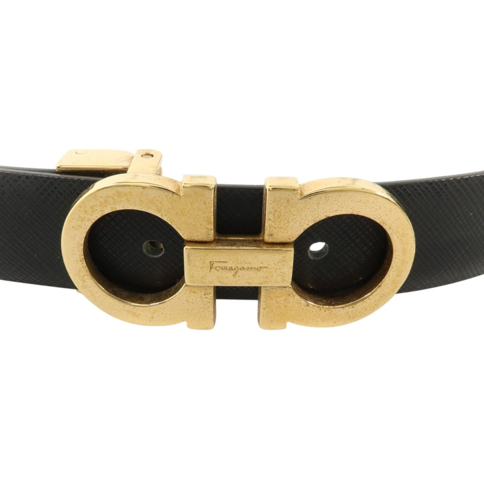 Salvatore Ferragamo Saffiano皮革Ferragamo Reversible Belt 80cm金扣皮帶