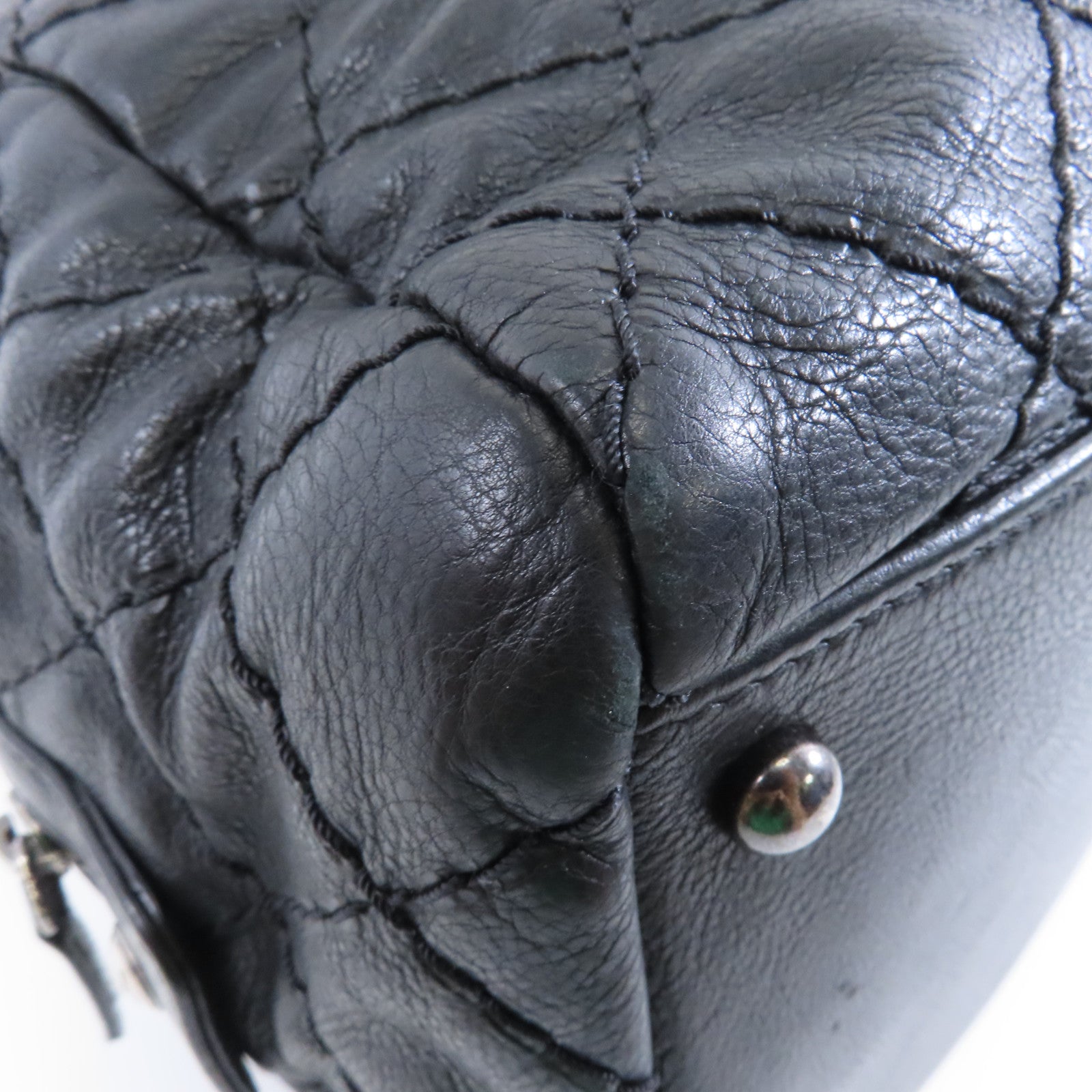CHANEL 菱格牛皮皮革Chain Shoulder Bag銀扣鏈帶肩背袋黑色