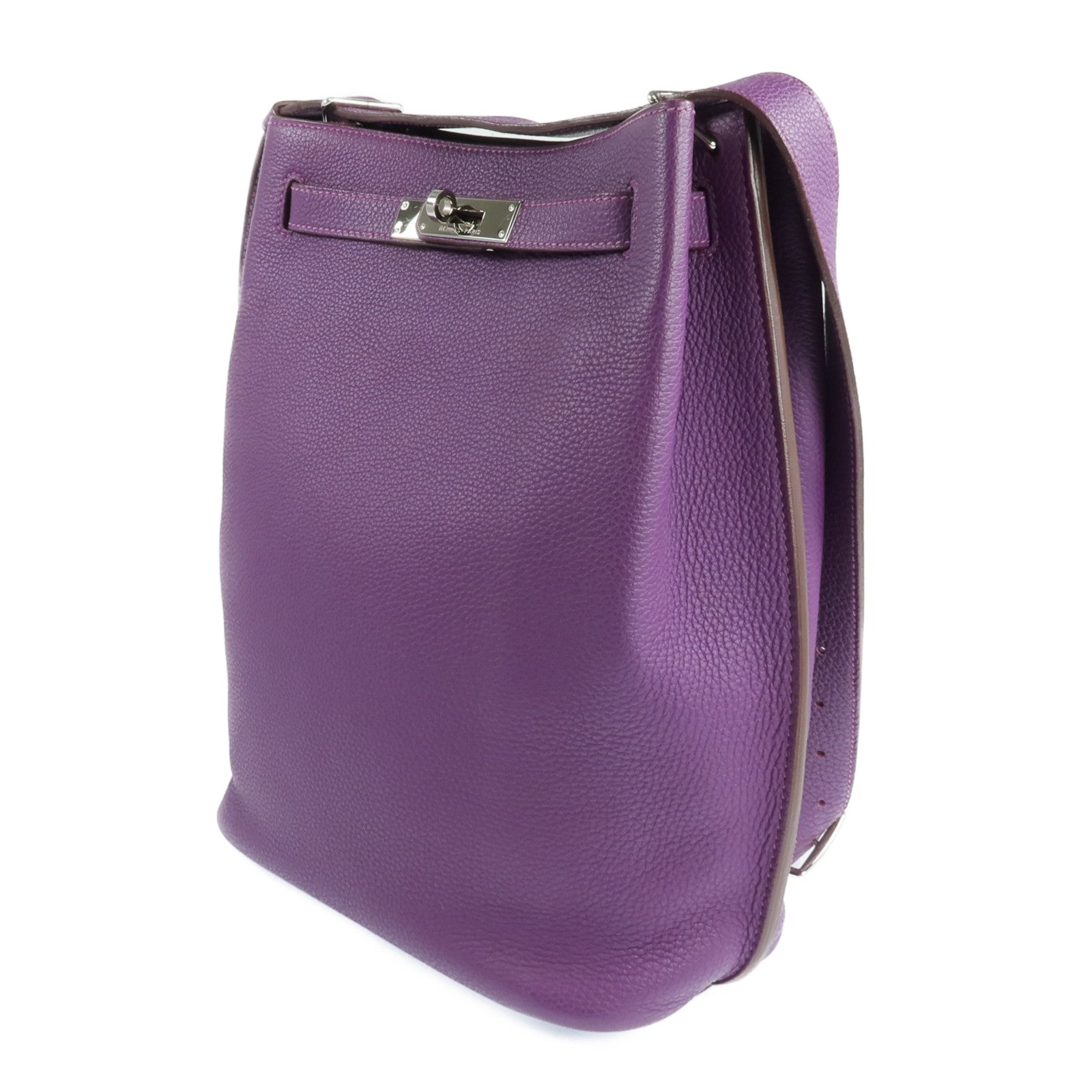 HERMES Clemence皮革So Kelly 22銀扣肩背袋Anemone
