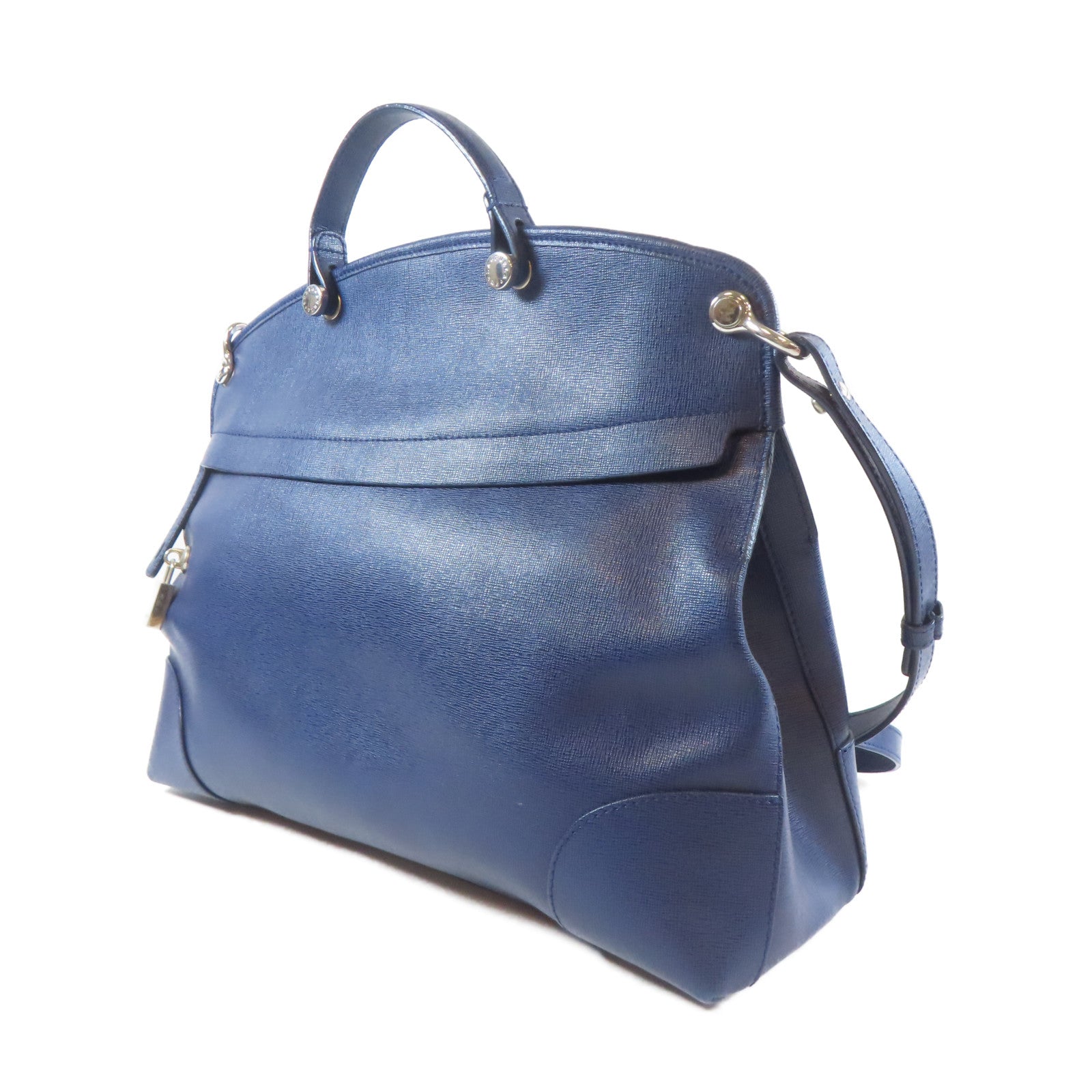 Furla 牛皮皮革2 Way Shoulder Bag銀扣手挽肩背兩用袋藍色