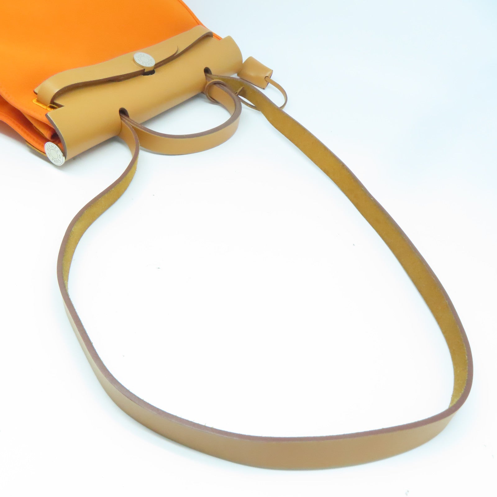 HERMES 【激減優惠】帆布Herbag PM銀扣手挽肩背兩用袋橙色