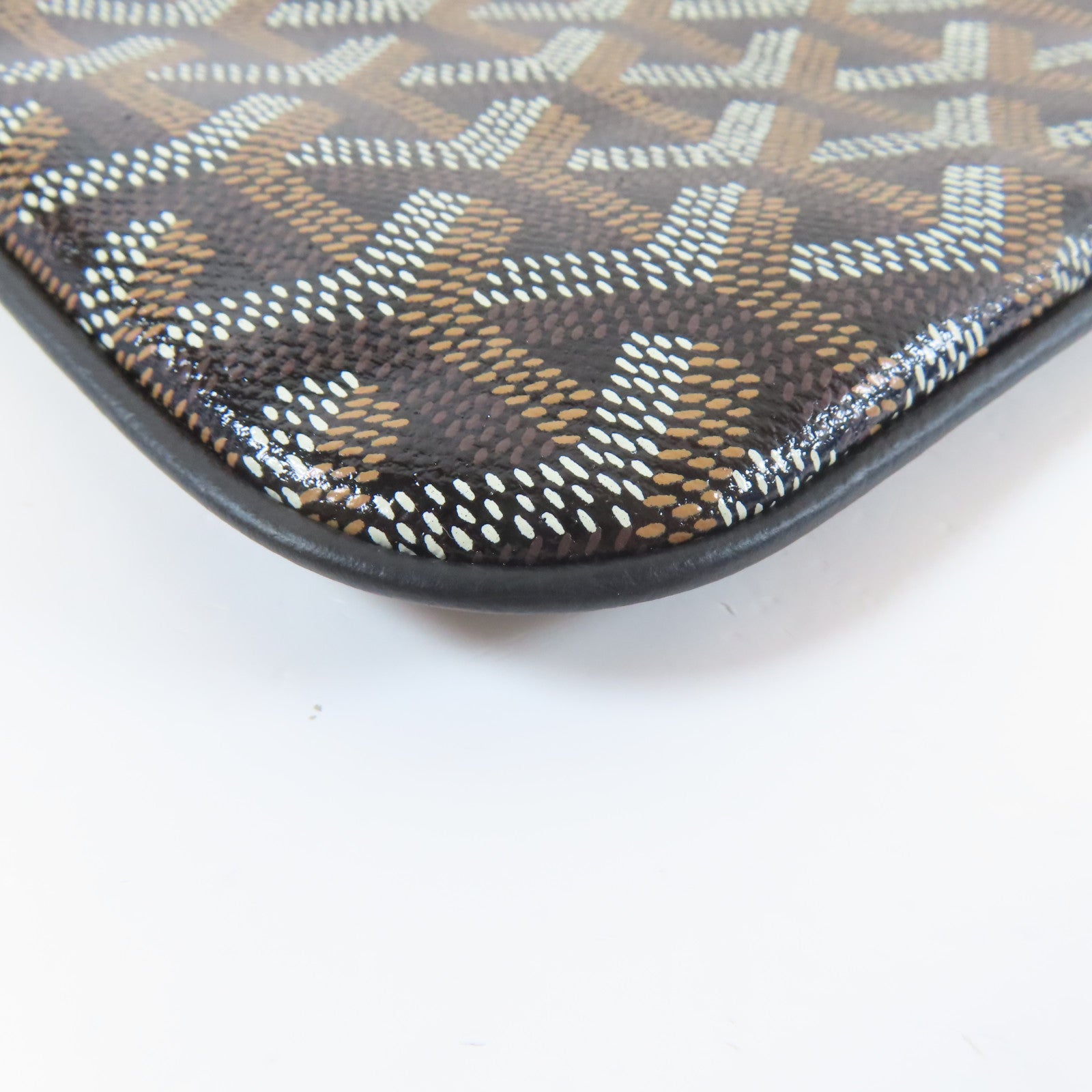 GOYARD 塗層帆布Pochette PM銀扣小袋黑色/啡色