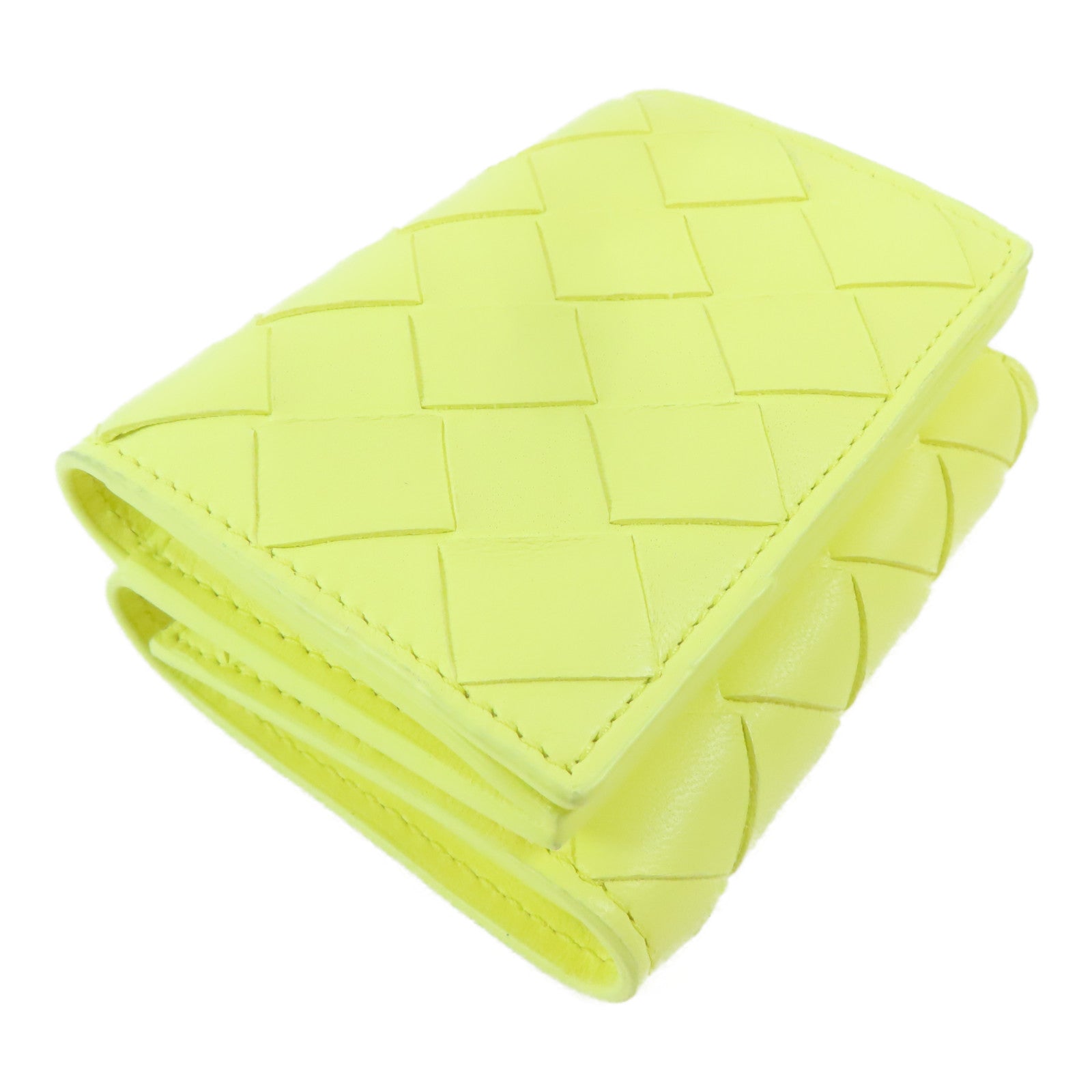 BOTTEGA VENETA 織紋牛皮皮革Trifold Wallet金扣錢包黃色