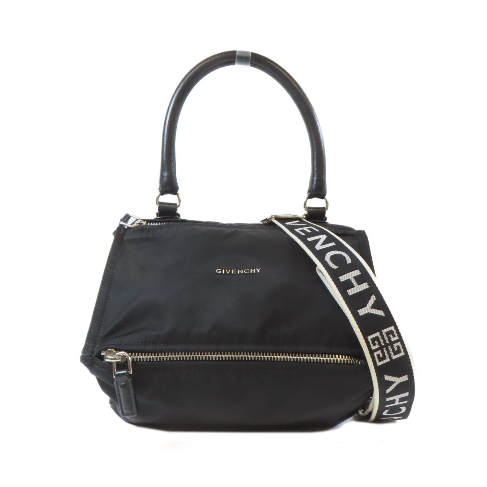 GIVENCHY 尼龍Pandora Bag銀扣手挽肩背兩用袋黑色