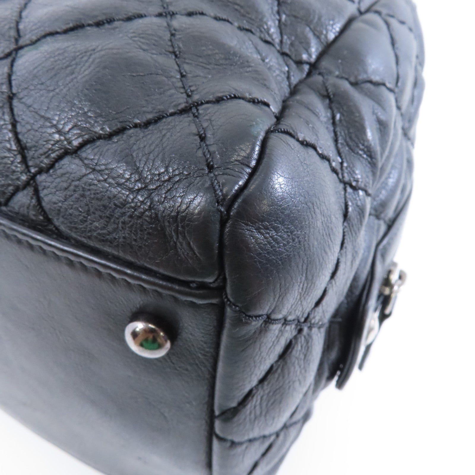 CHANEL 菱格牛皮皮革Chain Shoulder Bag銀扣鏈帶肩背袋黑色