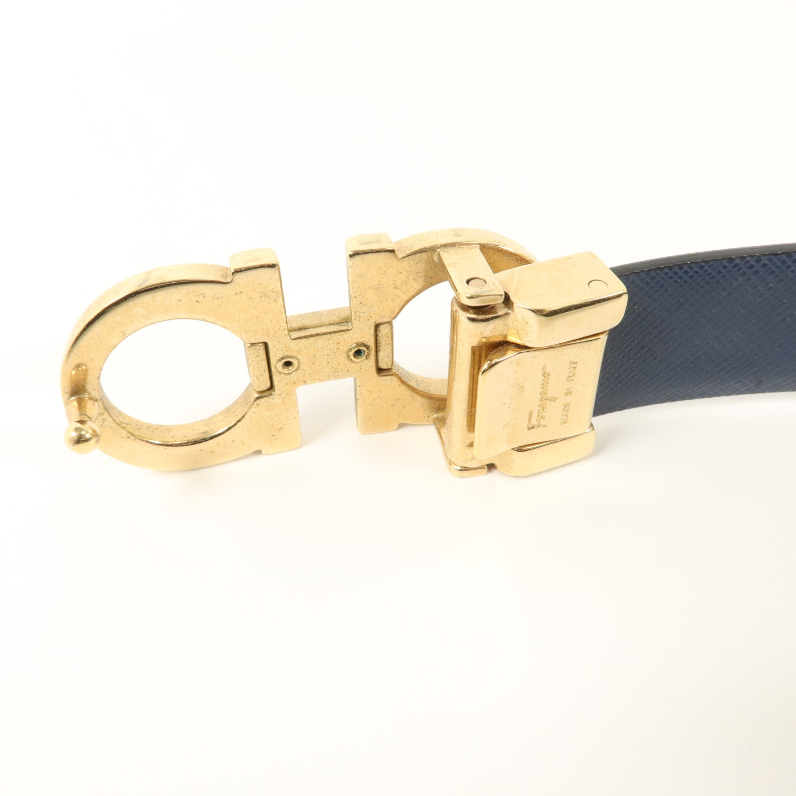 Salvatore Ferragamo Saffiano皮革Ferragamo Reversible Belt 80cm金扣皮帶
