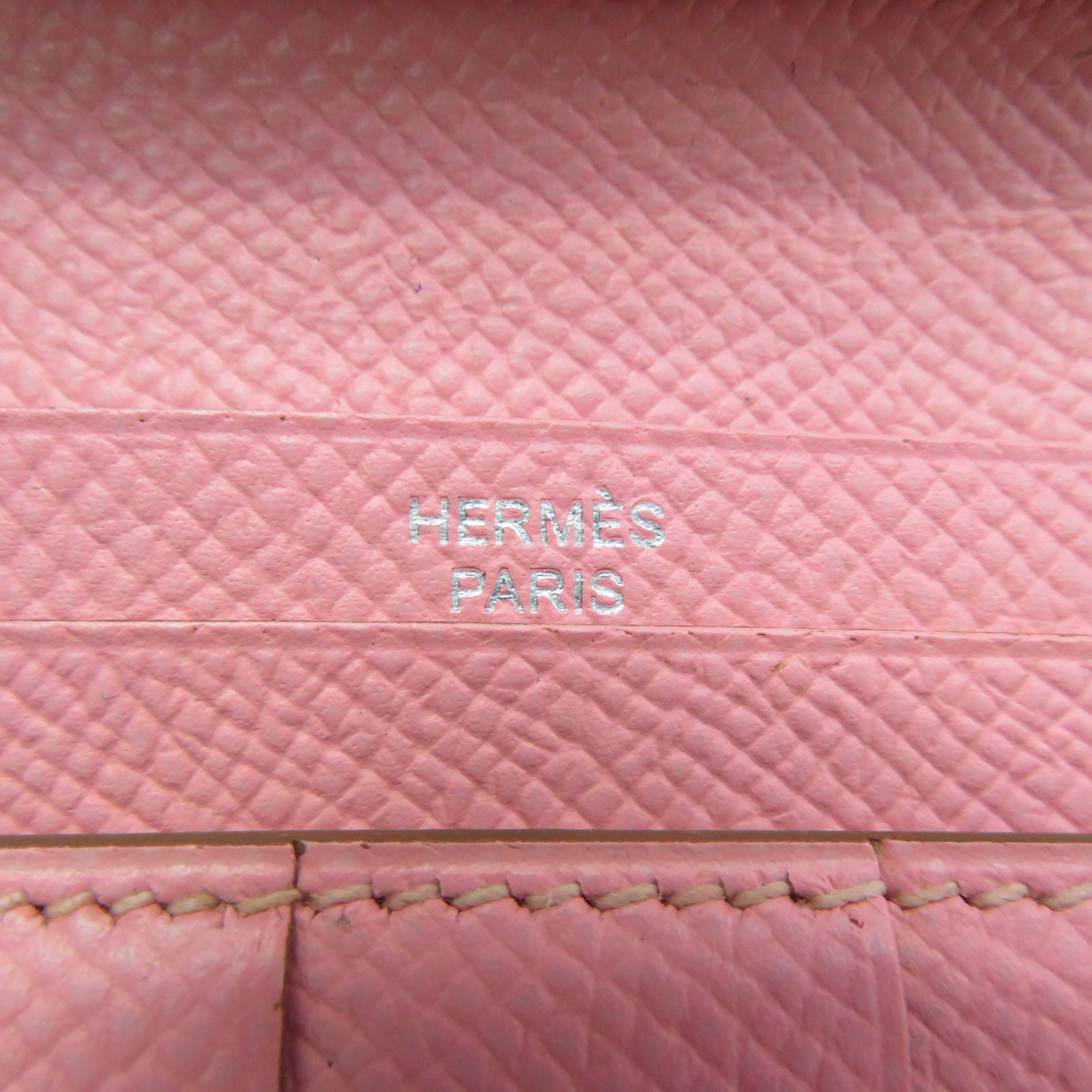 HERMES Epsom Leather Bearn Bi Fold Silver Buckle Long Wallet Pink