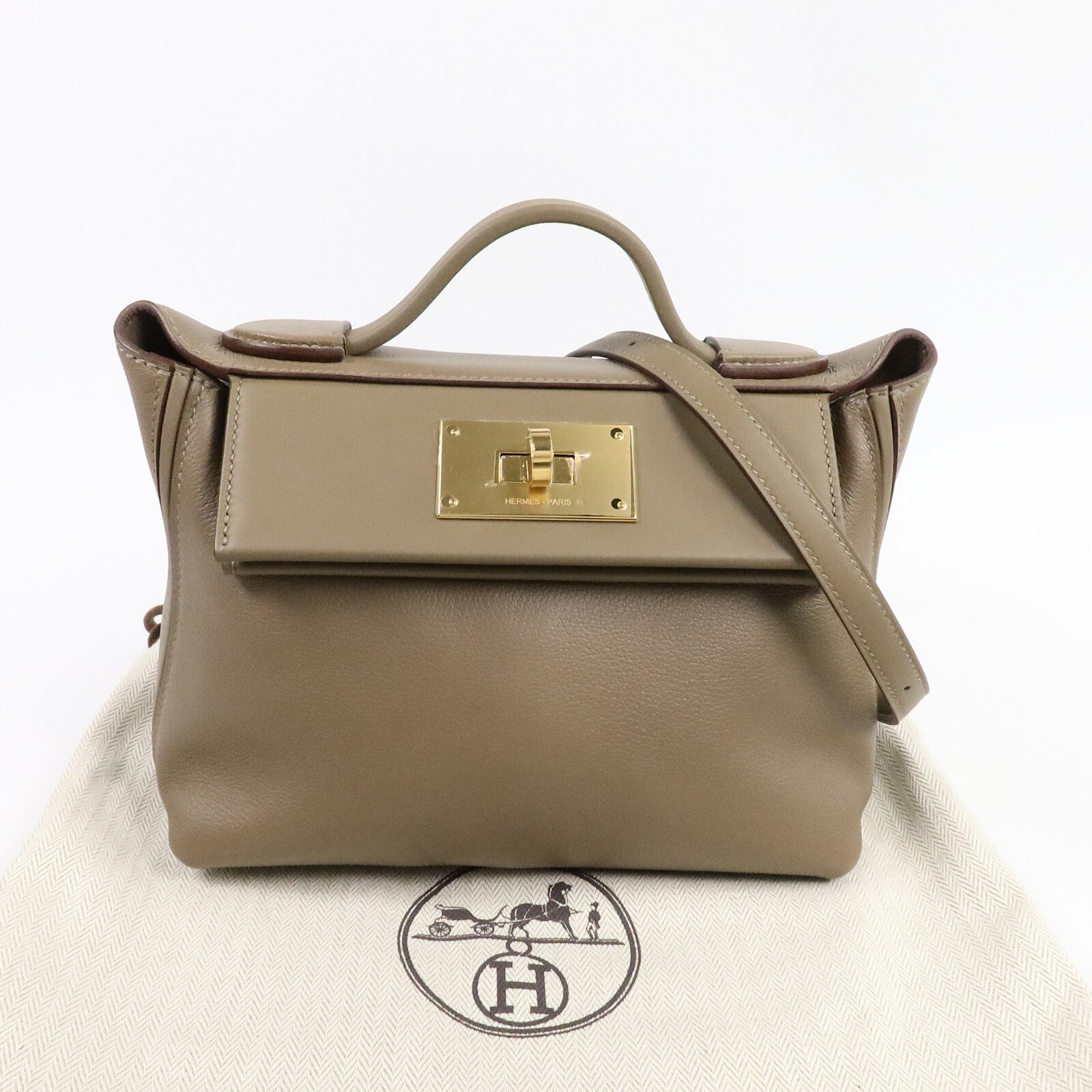 HERMES Evercolor皮革24/24 Mini手挽肩背兩用袋Etoupe