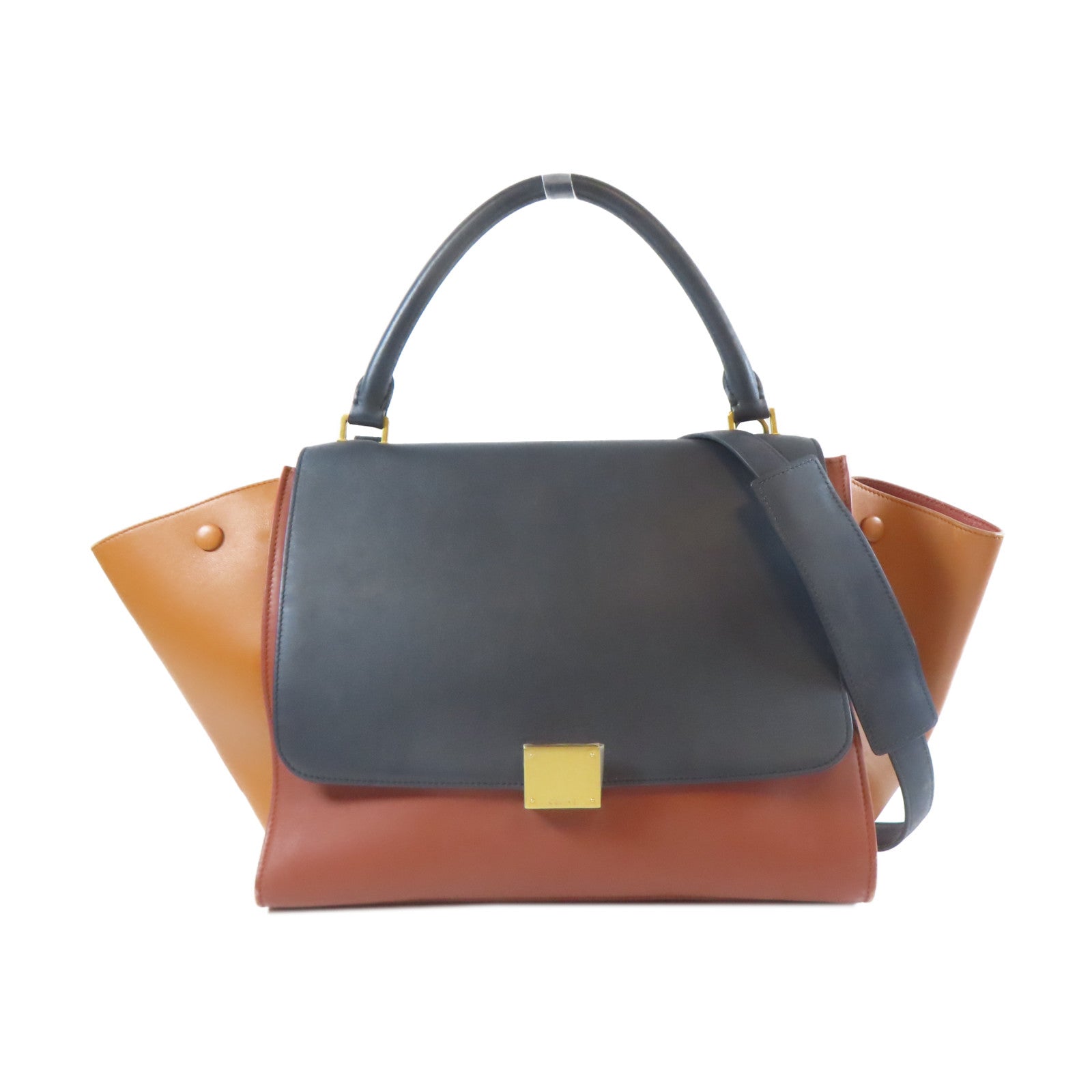 CELINE 【激減優惠】牛皮皮革Trapeze金扣手挽肩背兩用袋啡色/藍色
