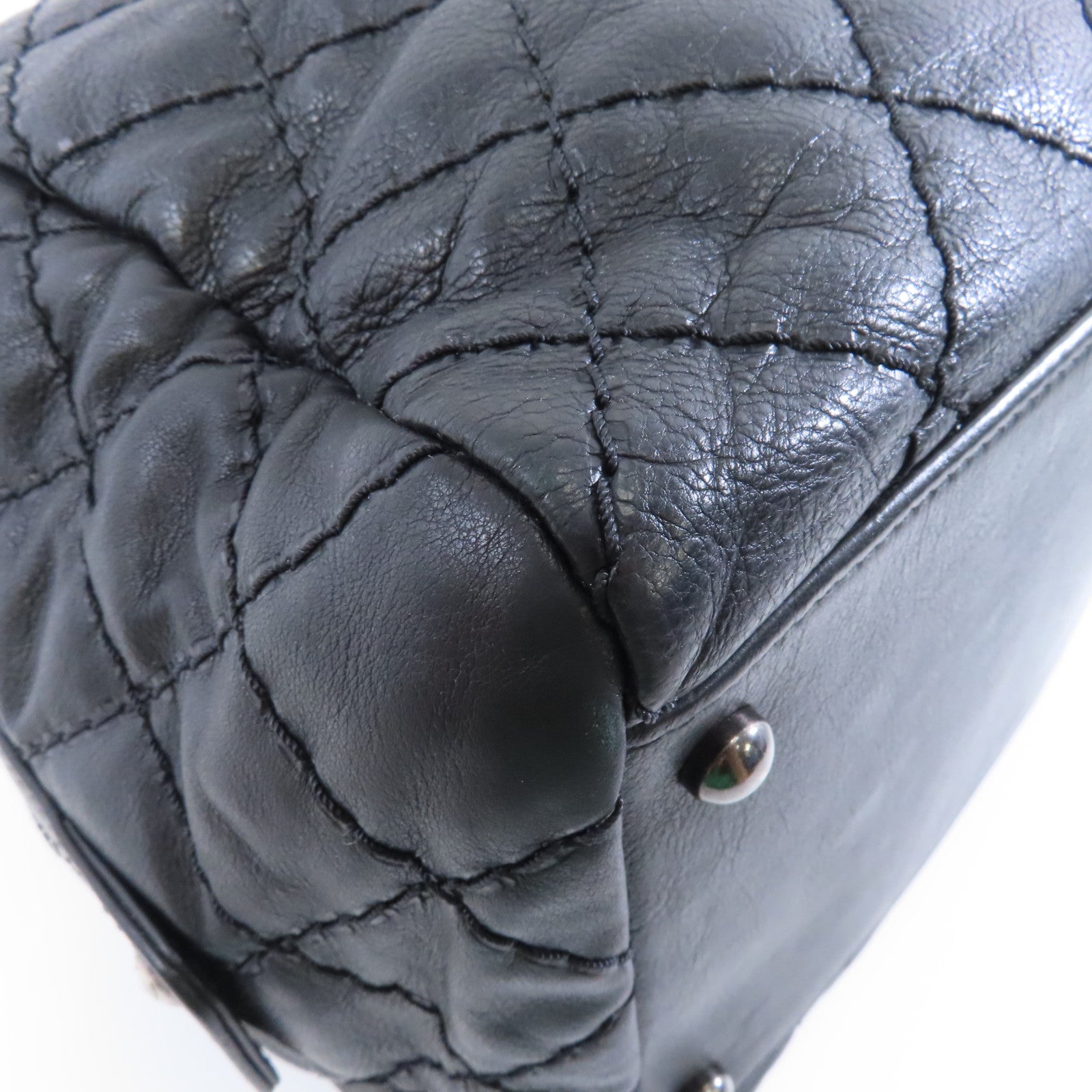 CHANEL 菱格牛皮皮革Chain Shoulder Bag銀扣鏈帶肩背袋黑色