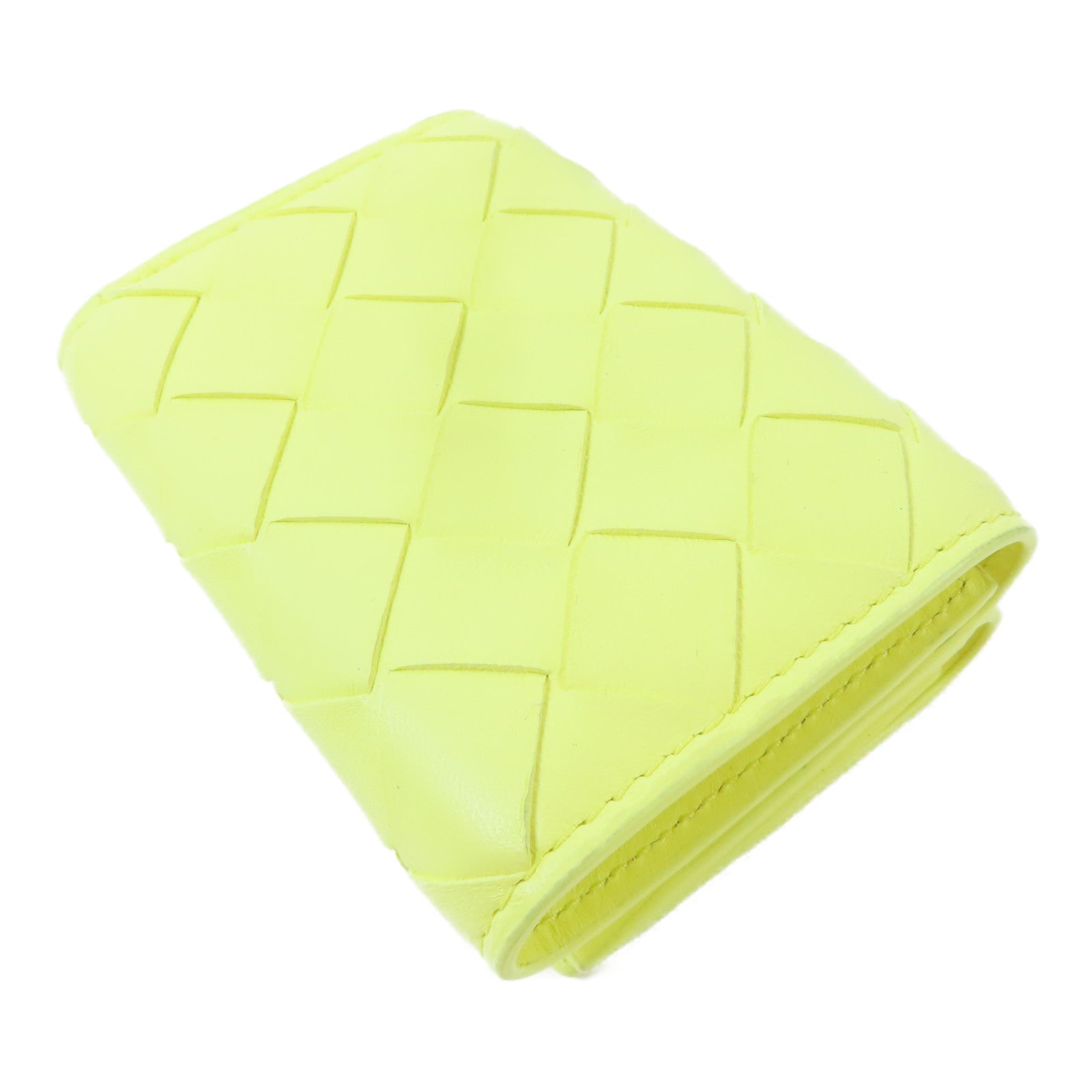 BOTTEGA VENETA 織紋牛皮皮革Trifold Wallet金扣錢包黃色
