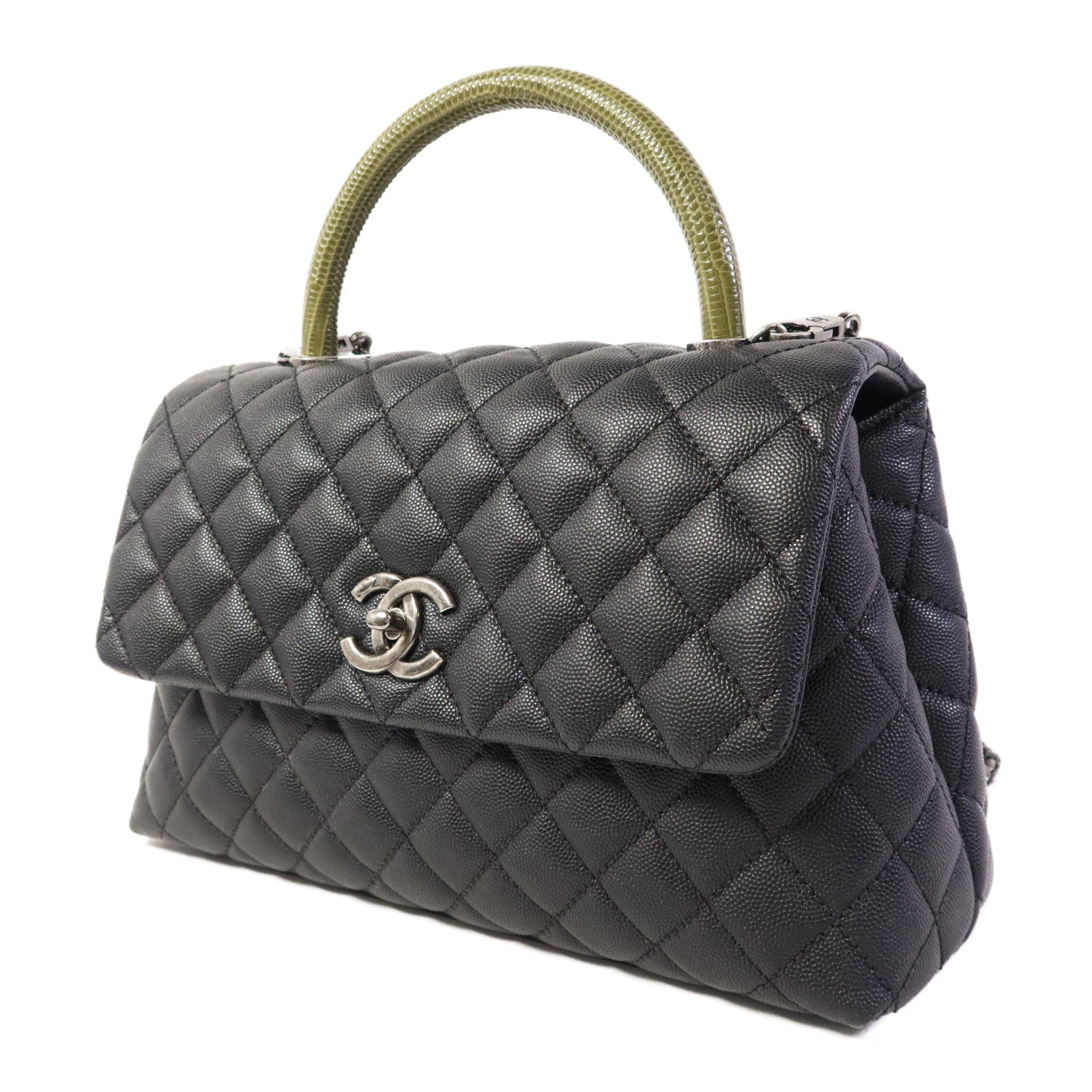 CHANEL 牛皮皮革/蜥蝪皮革Coco Handle Large手挽肩背兩用袋