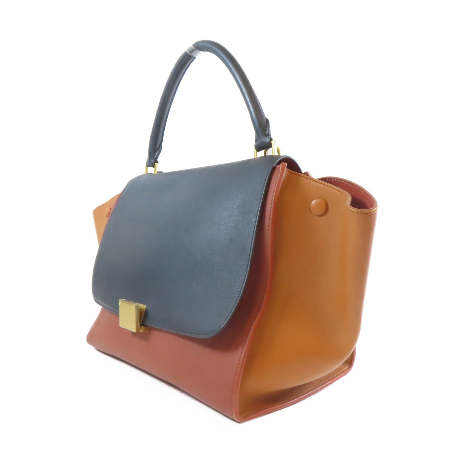 CELINE 【激減優惠】牛皮皮革Trapeze金扣手挽肩背兩用袋啡色/藍色