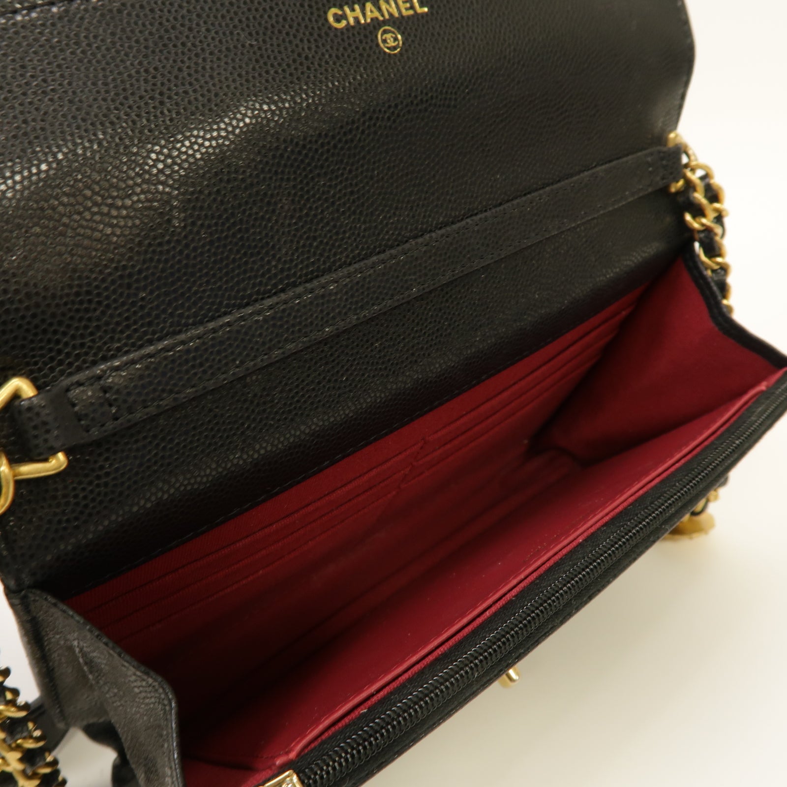 CHANEL 菱格Caviar皮革Gold Coin Wallet On Chain金扣鏈帶肩背袋黑色