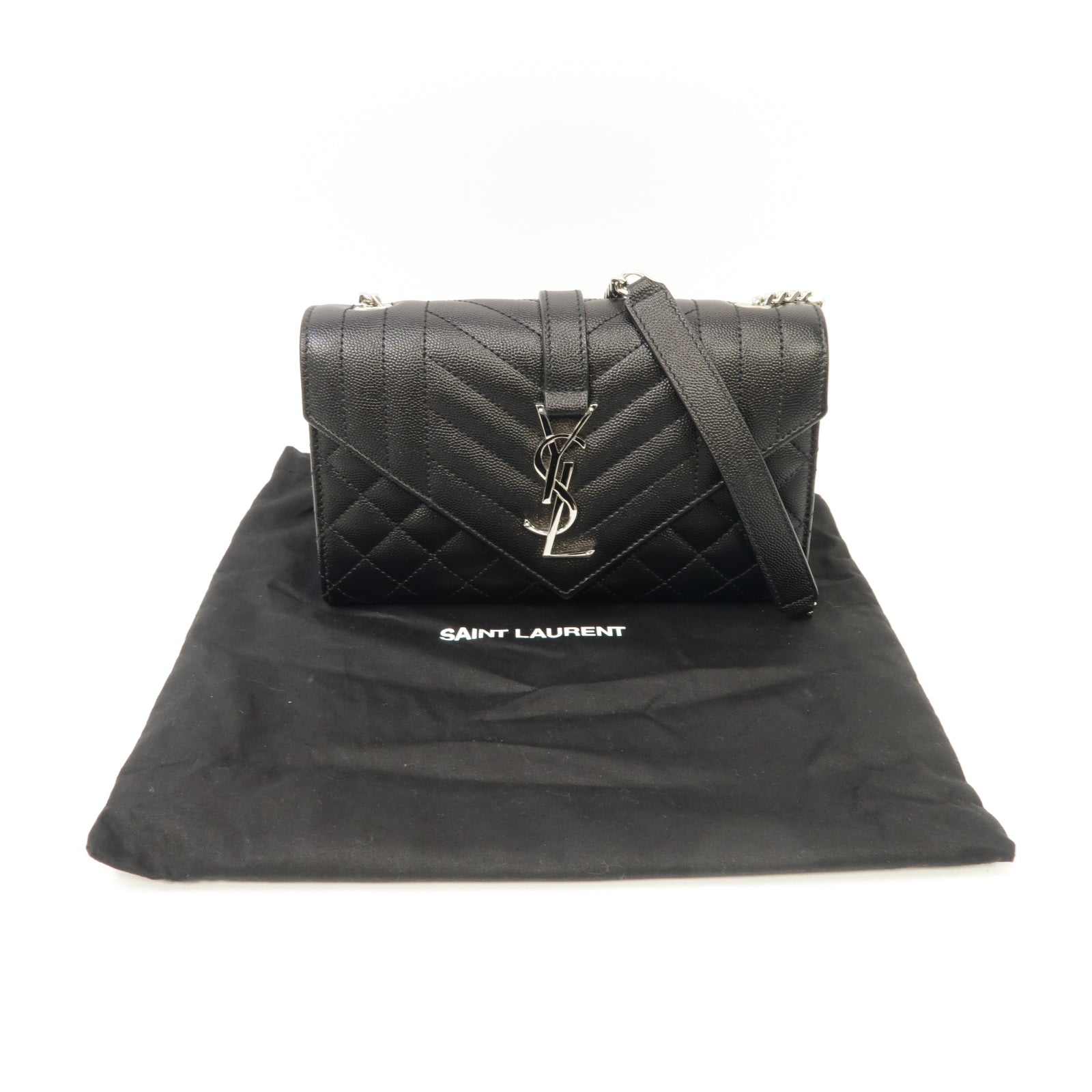 SAINT LAURENT 牛皮皮革Envelope Small銀扣鏈帶肩背袋黑色