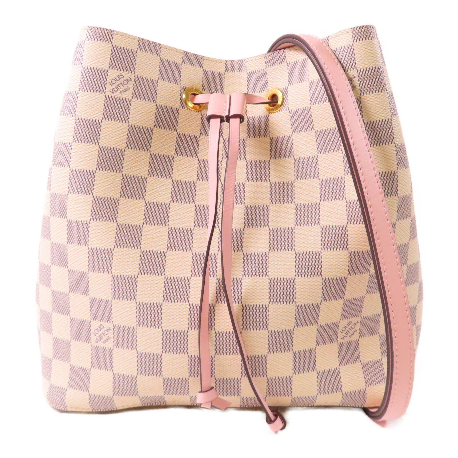 LOUIS VUITTON 【激減優惠】Damier Azur Neo Noe金扣肩背袋白色/粉紅色