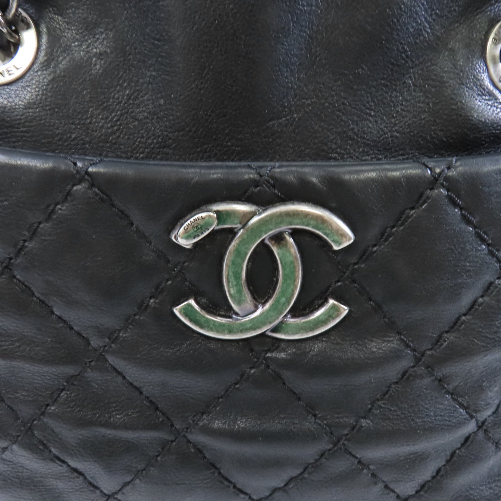 CHANEL 菱格牛皮皮革Chain Shoulder Bag銀扣鏈帶肩背袋黑色