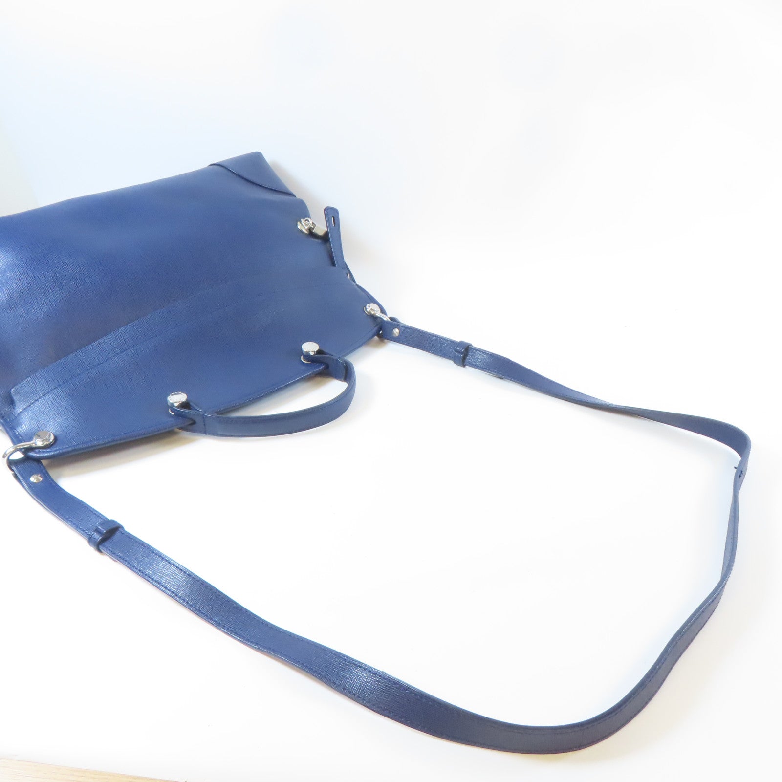 Furla 牛皮皮革2 Way Shoulder Bag銀扣手挽肩背兩用袋藍色