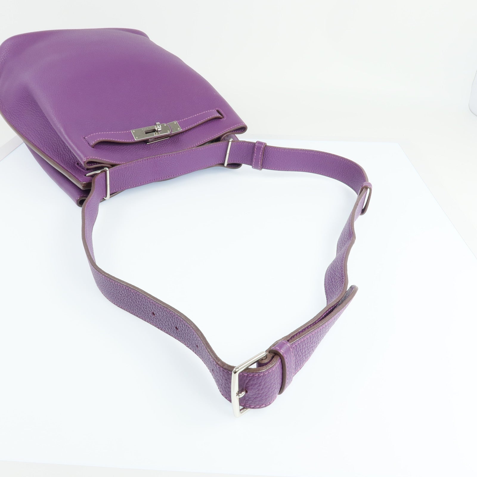HERMES Clemence皮革So Kelly 22銀扣肩背袋Anemone