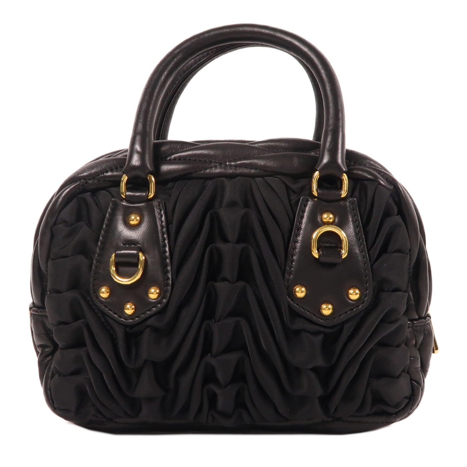 PRADA 尼龍/羊皮皮革Hand Bag金扣手挽袋黑色