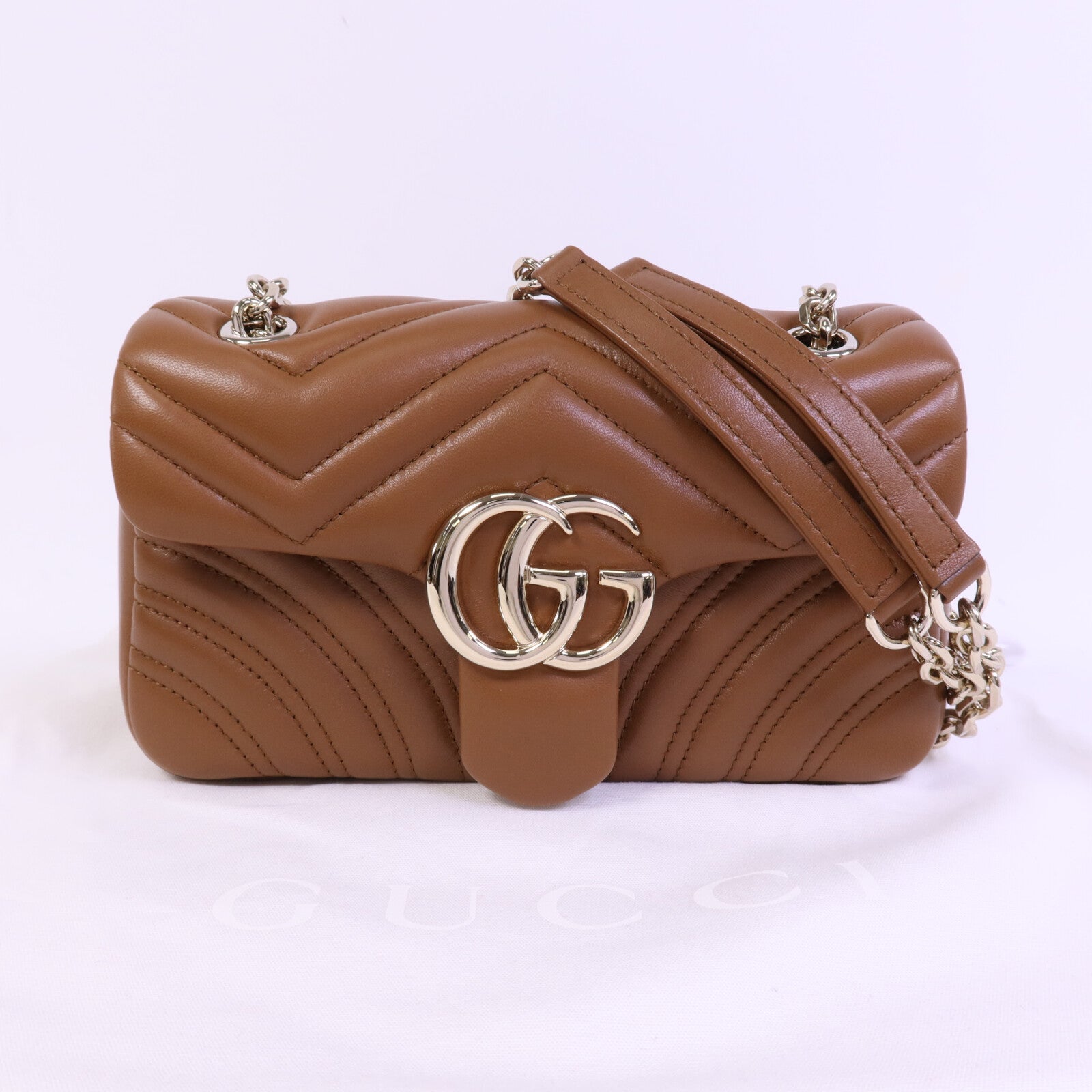 GUCCI 牛皮皮革GG Marmont金扣鏈帶肩背袋