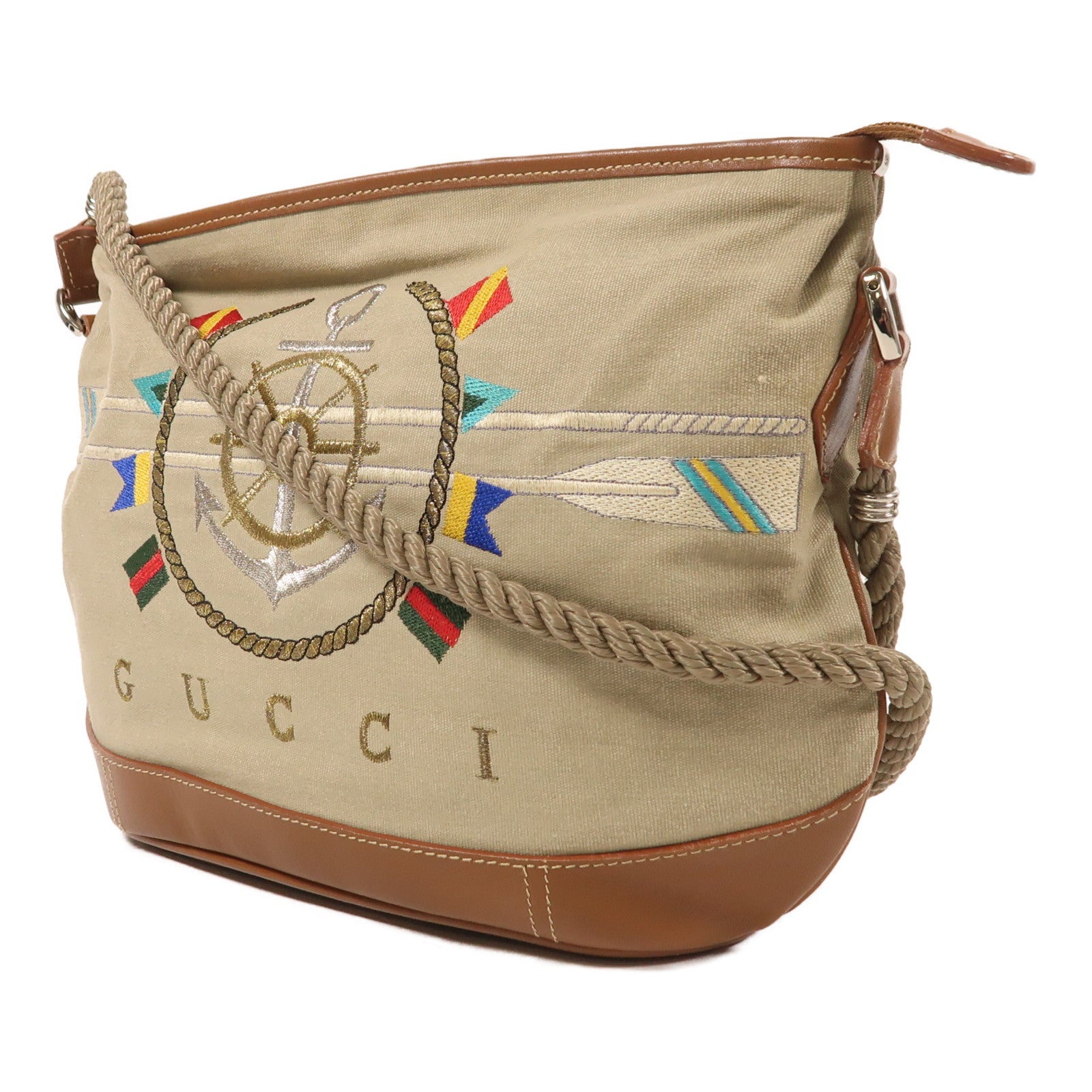 GUCCI 帆布Vintage Shoulder Bag銀扣肩背袋