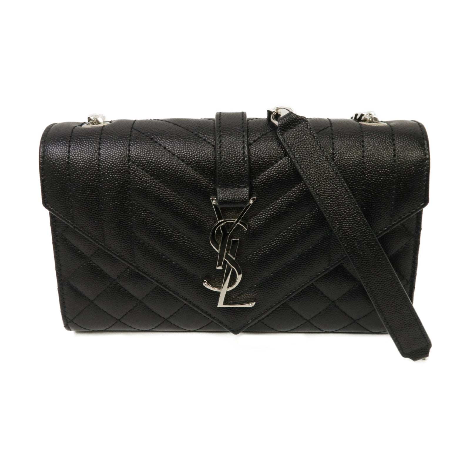 SAINT LAURENT 牛皮皮革Envelope Small銀扣鏈帶肩背袋黑色