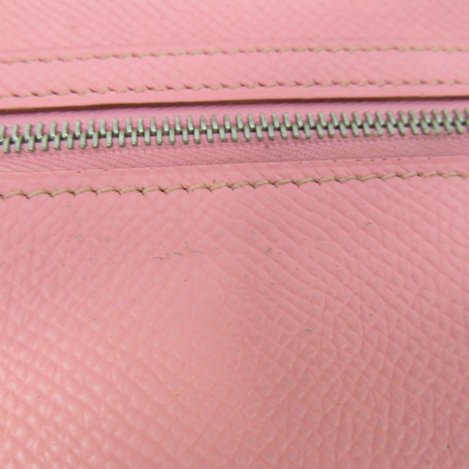 HERMES Epsom Leather Bearn Bi Fold Silver Buckle Long Wallet Pink