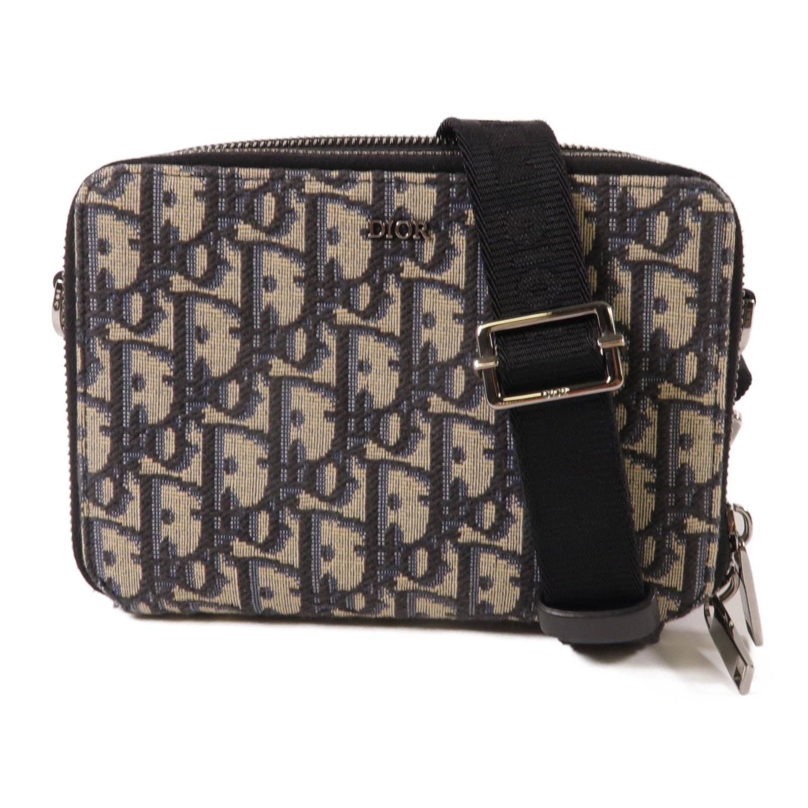 Dior 帆布Oblique Camera銀扣肩背袋藍色