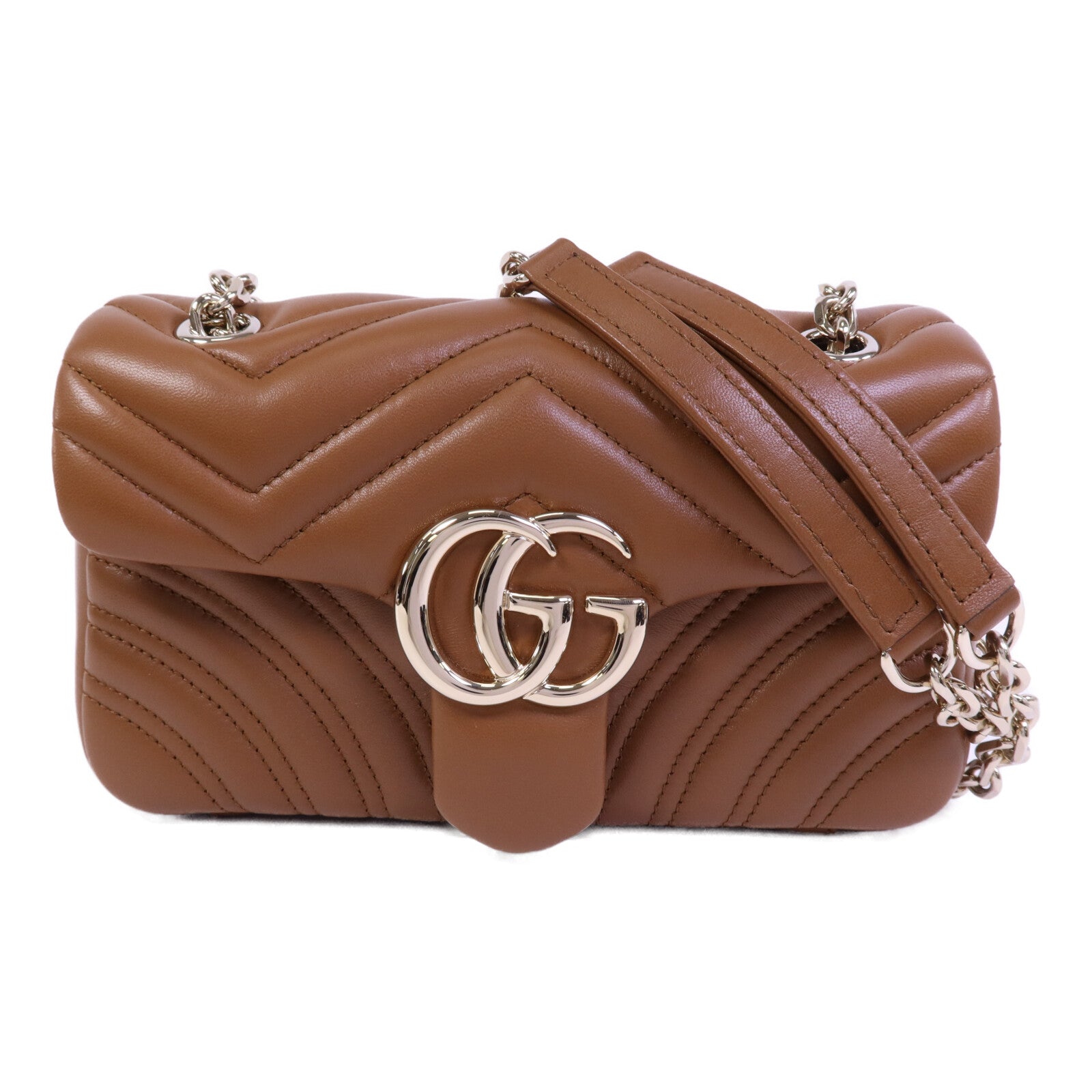 GUCCI 牛皮皮革GG Marmont金扣鏈帶肩背袋