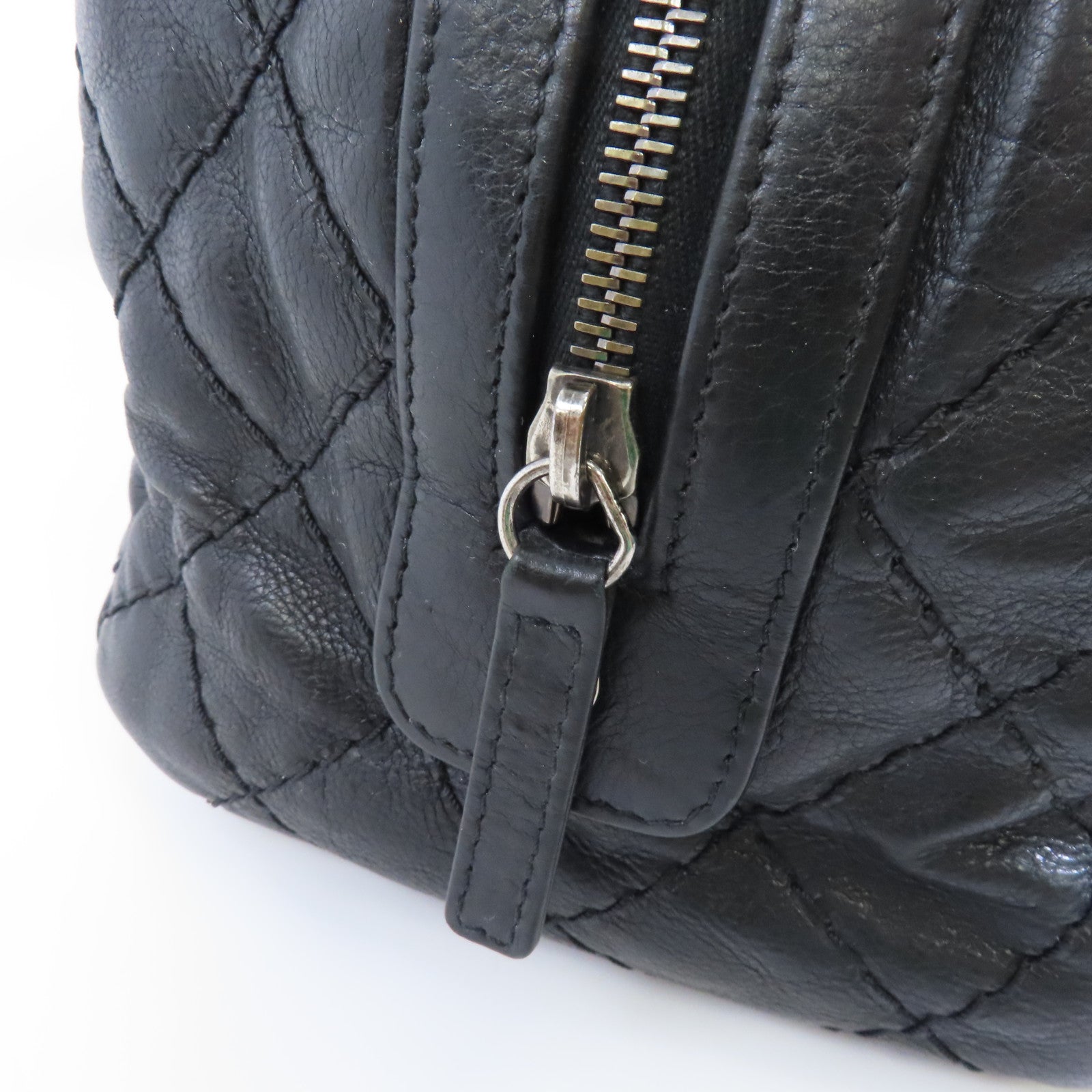 CHANEL 菱格牛皮皮革Chain Shoulder Bag銀扣鏈帶肩背袋黑色