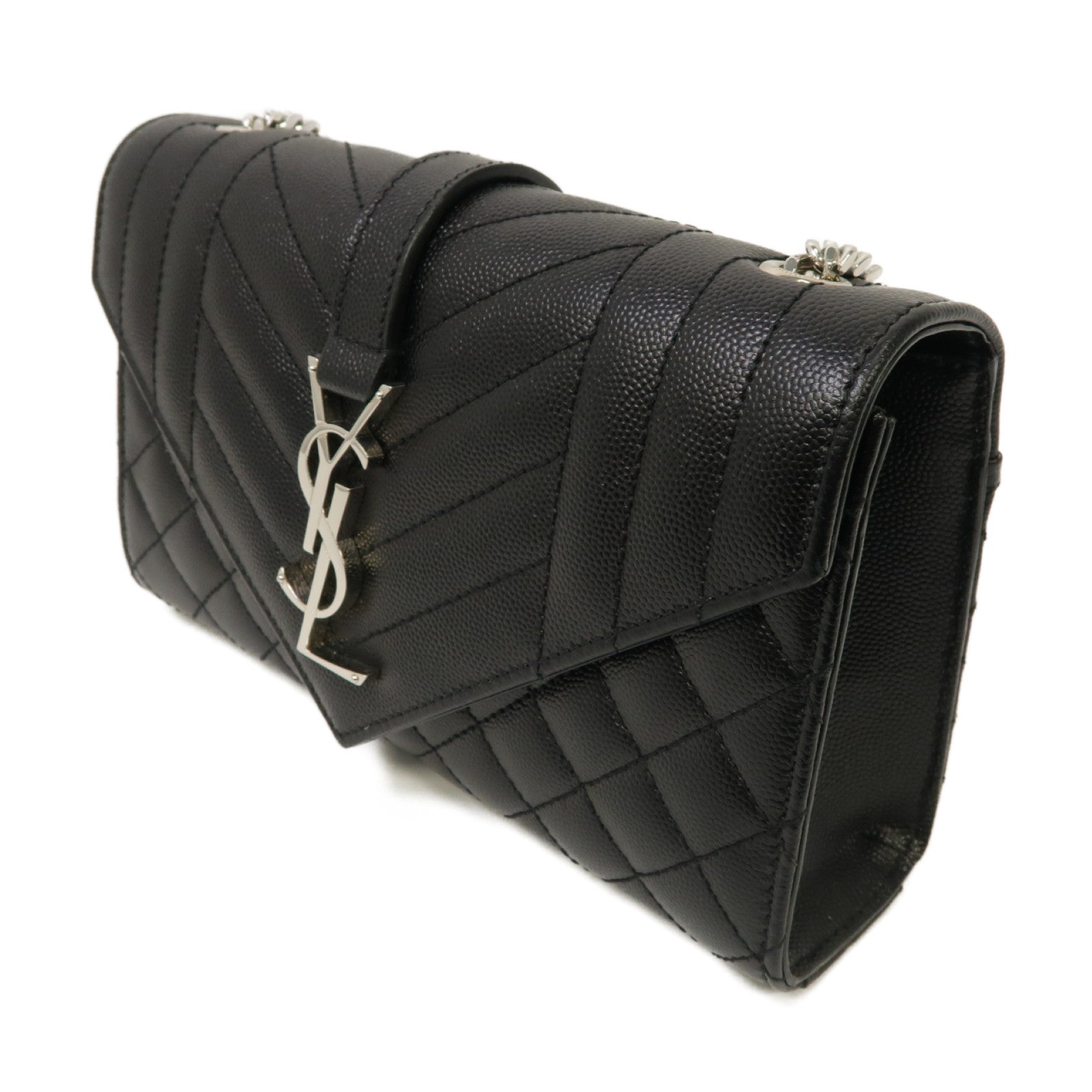 SAINT LAURENT 牛皮皮革Envelope Small銀扣鏈帶肩背袋黑色