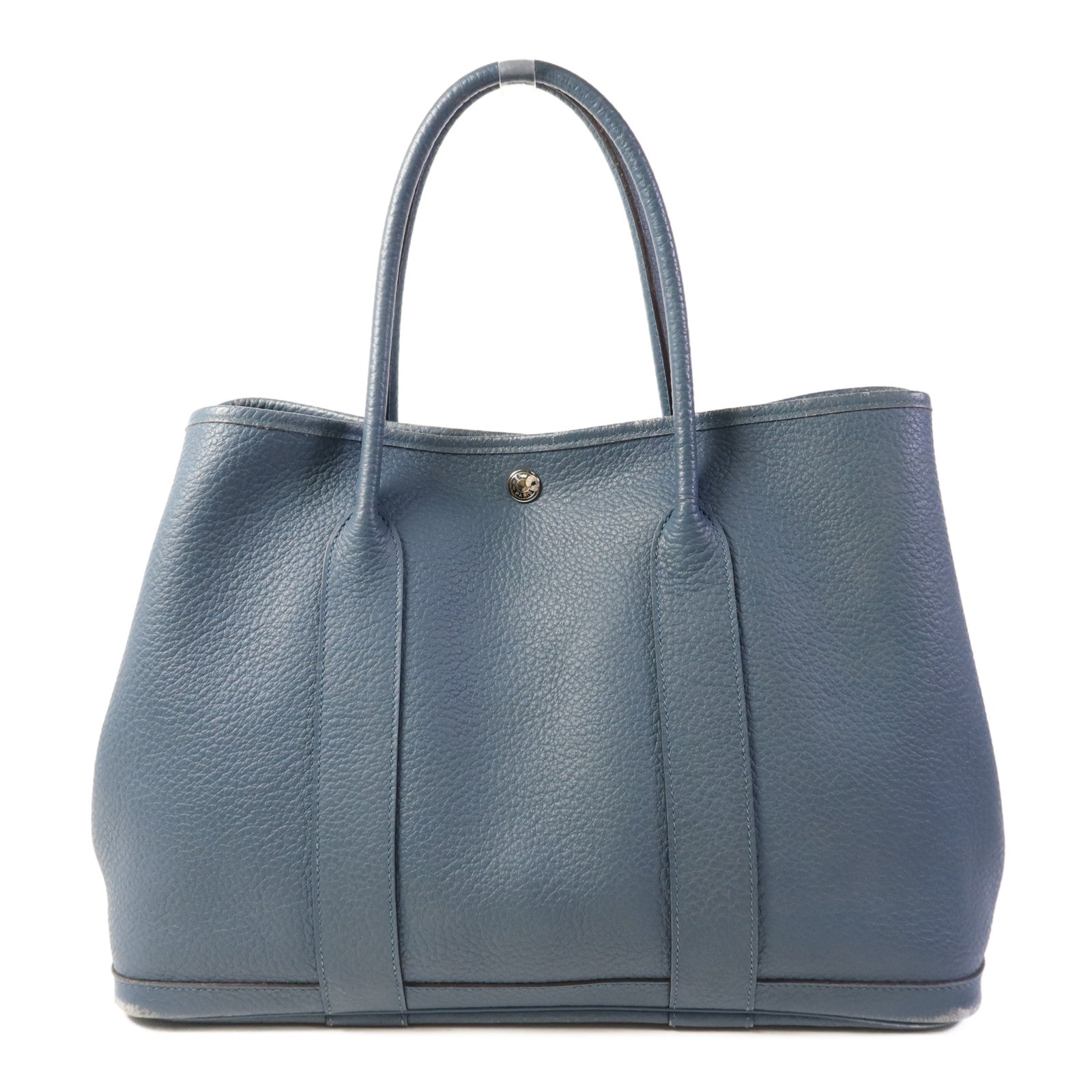 HERMES Negonda皮革Garden Party PM銀扣手挽袋Bleu Agate