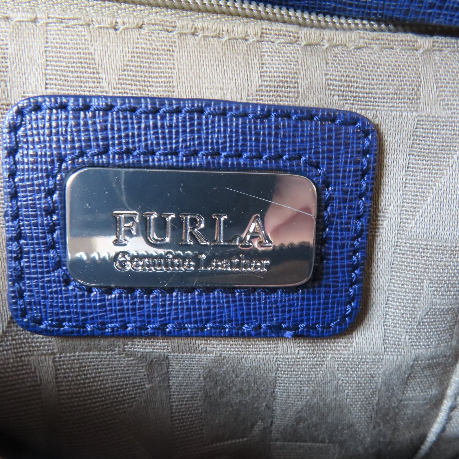 Furla 牛皮皮革2 Way Shoulder Bag銀扣手挽肩背兩用袋藍色