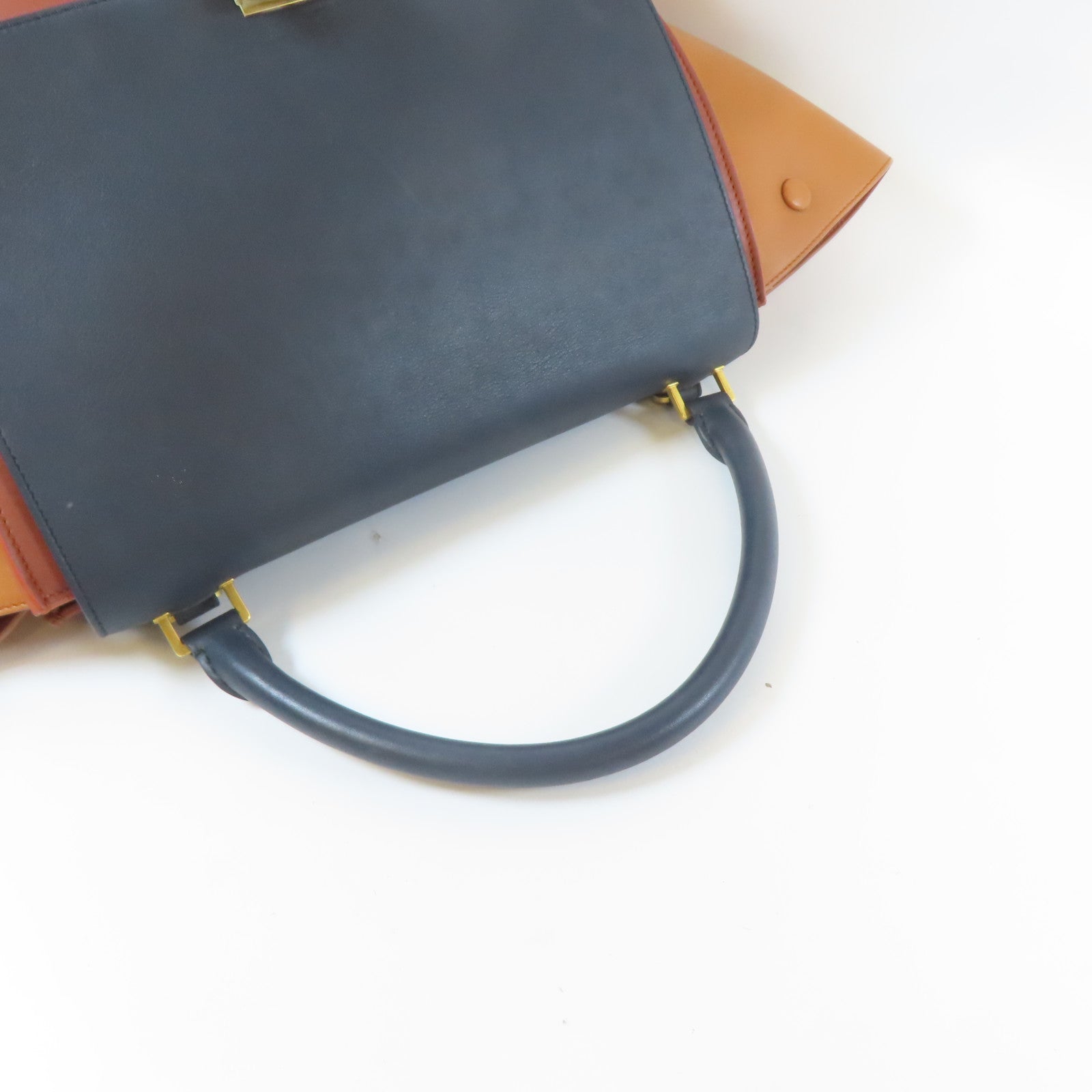 CELINE 【激減優惠】牛皮皮革Trapeze金扣手挽肩背兩用袋啡色/藍色