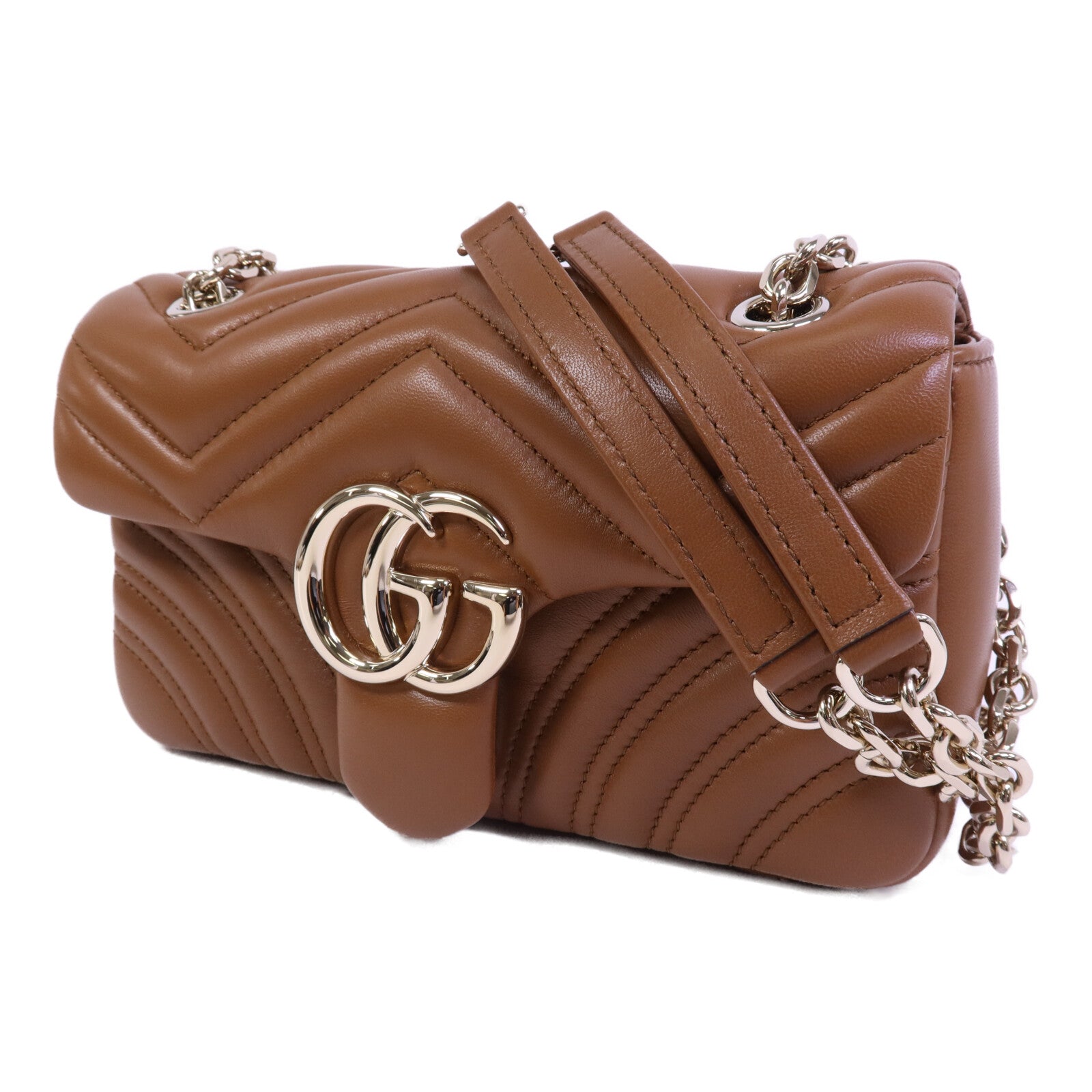 GUCCI 牛皮皮革GG Marmont金扣鏈帶肩背袋