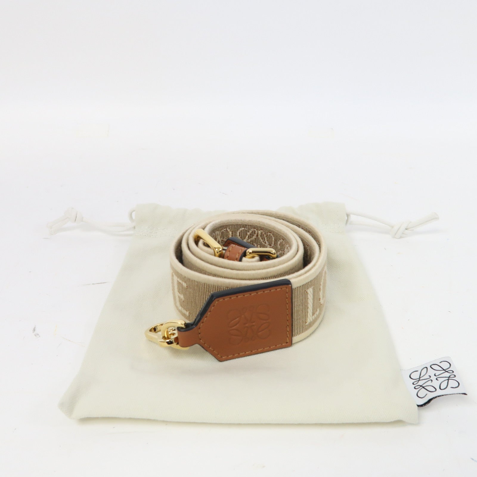 LOEWE 帆布Shoulder Strap金扣肩帶米色