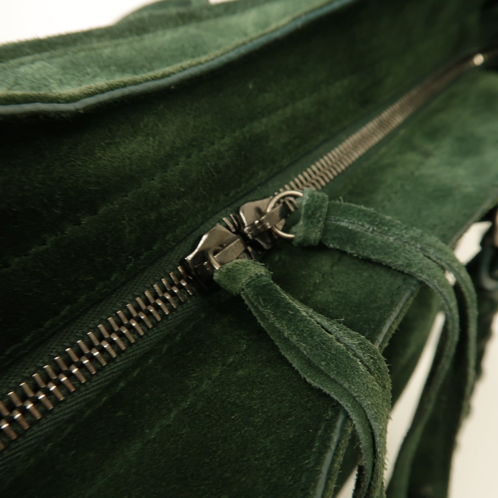 BALENCIAGA 麂皮皮革The Velo銀扣手挽肩背兩用袋綠色