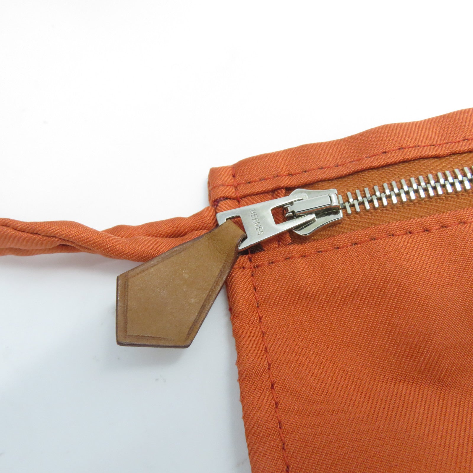 HERMES 絲質/皮革Silk In City銀扣肩背袋橙色/啡色