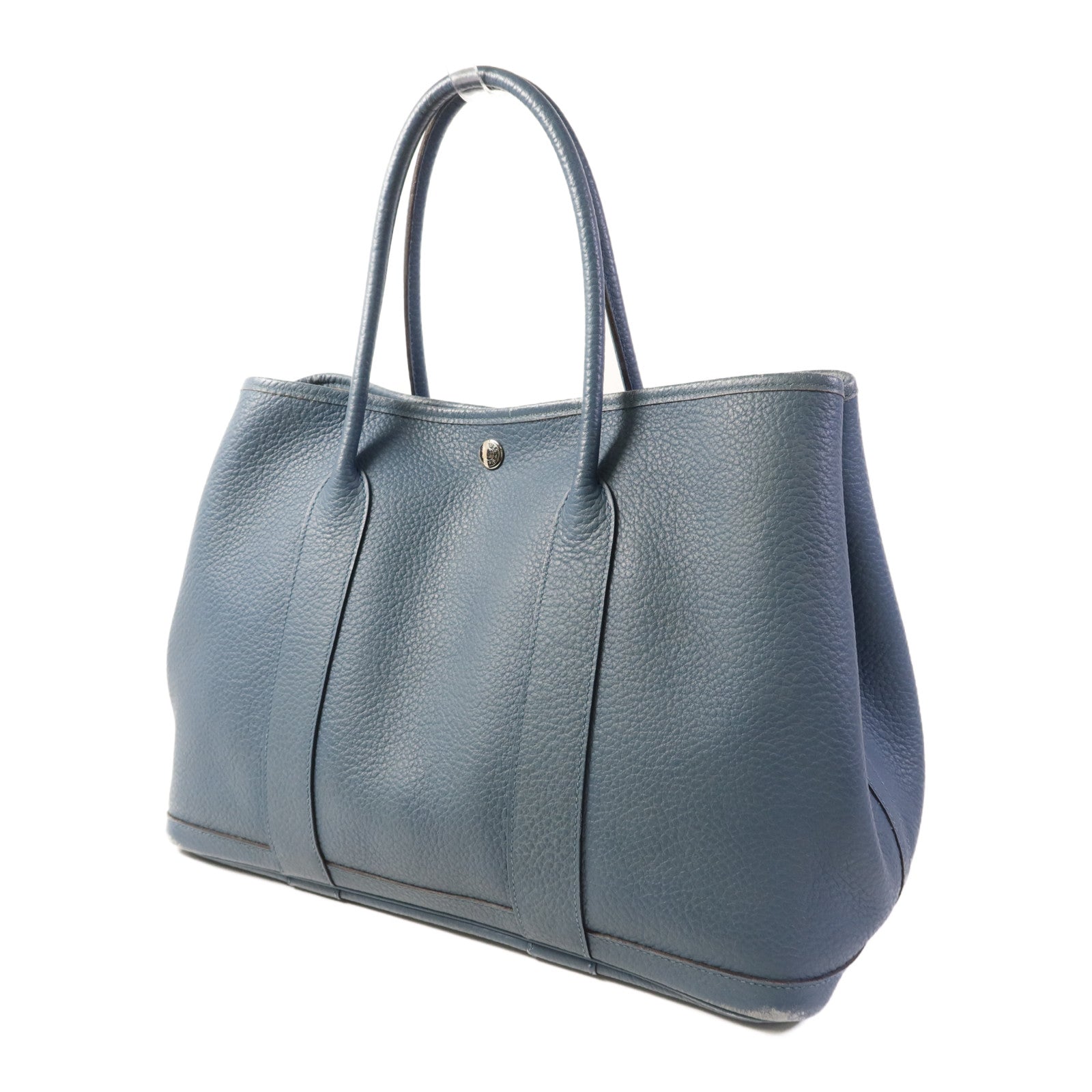 HERMES Negonda皮革Garden Party PM銀扣手挽袋Bleu Agate