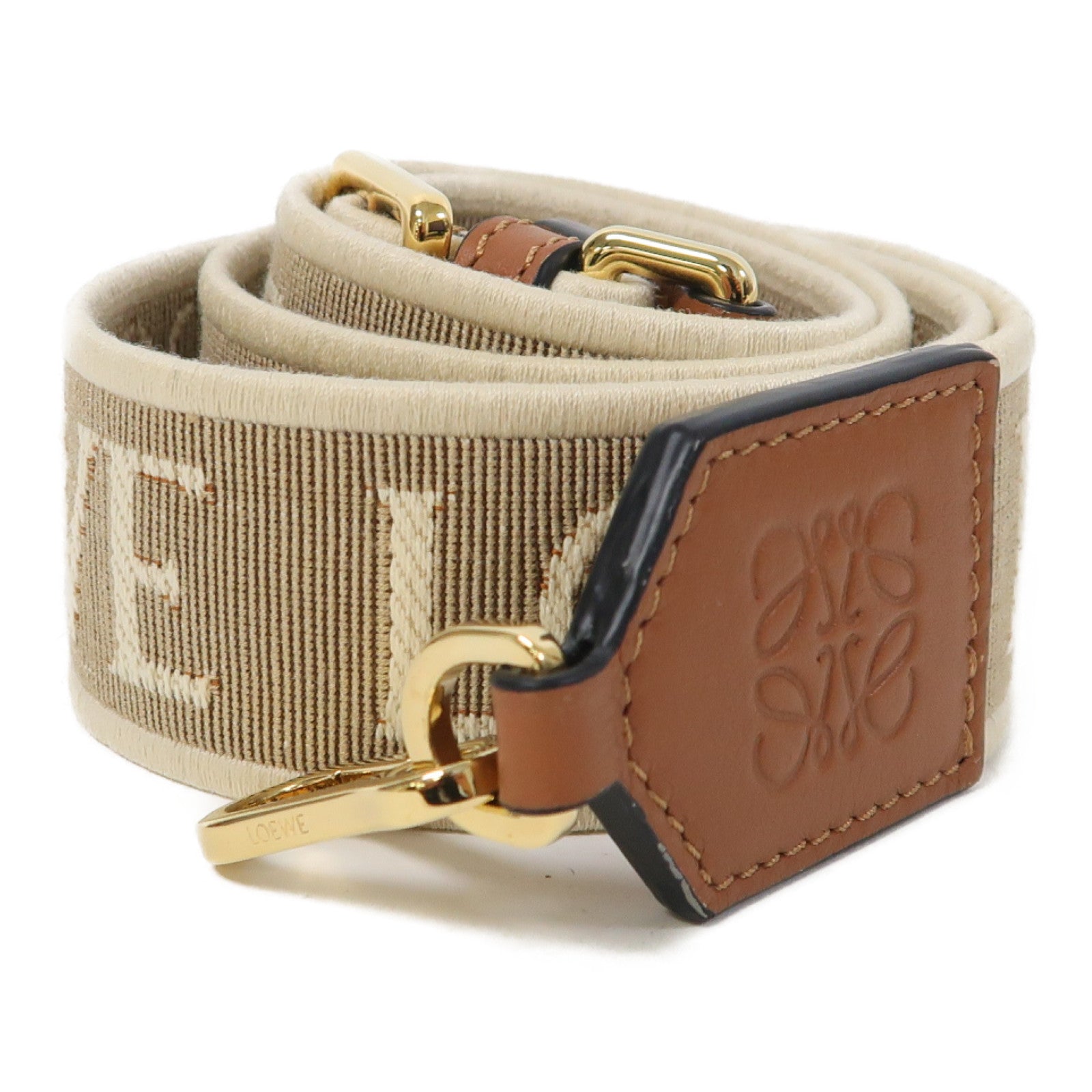 LOEWE 帆布Shoulder Strap金扣肩帶米色