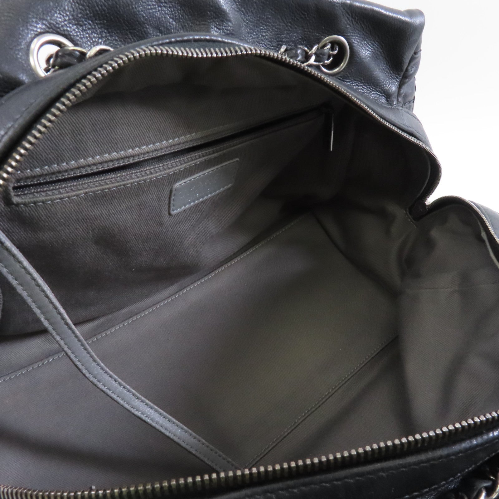 CHANEL 菱格牛皮皮革Chain Shoulder Bag銀扣鏈帶肩背袋黑色