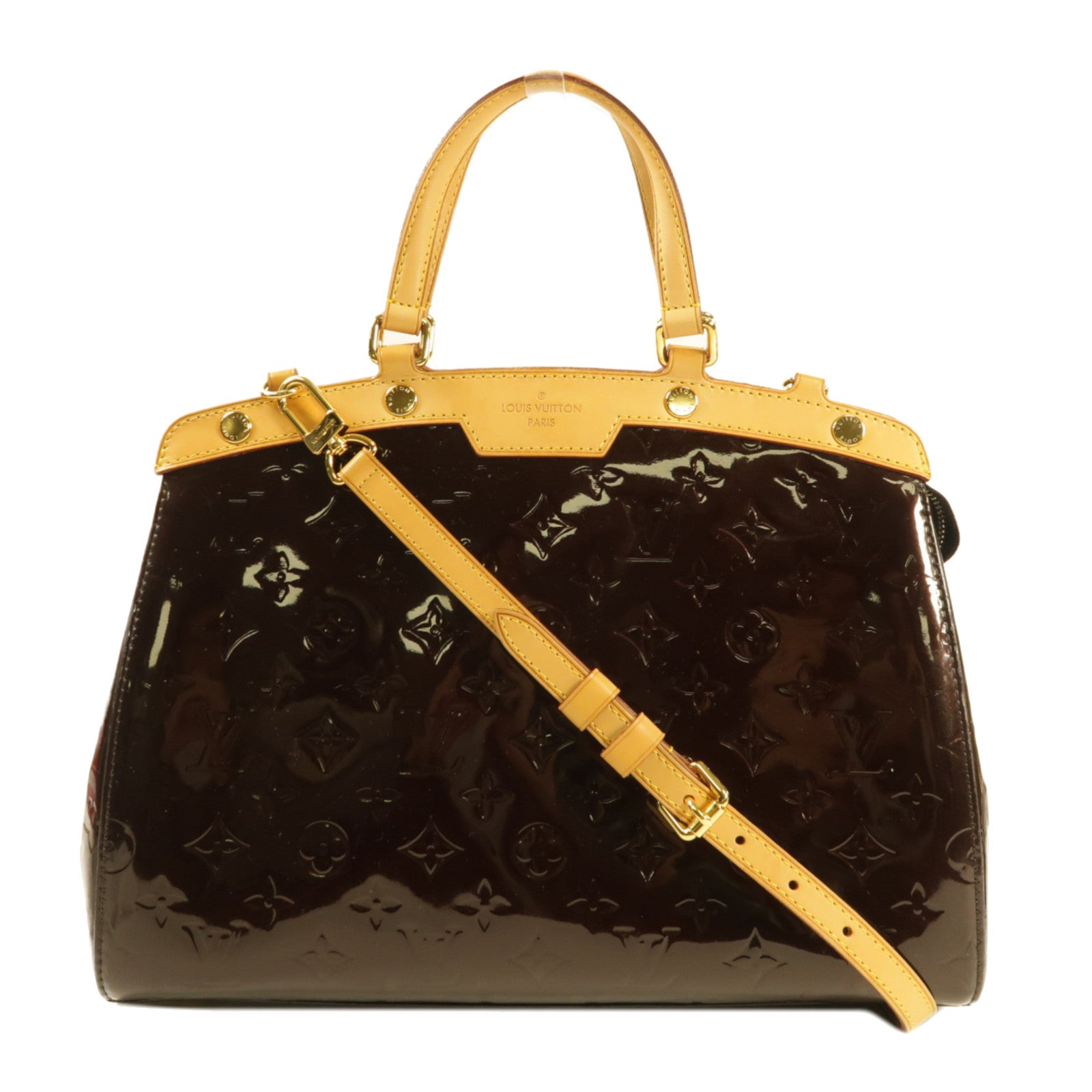 LOUIS VUITTON Monogram Vernis Brera MM金扣手挽肩背兩用袋酒紅色
