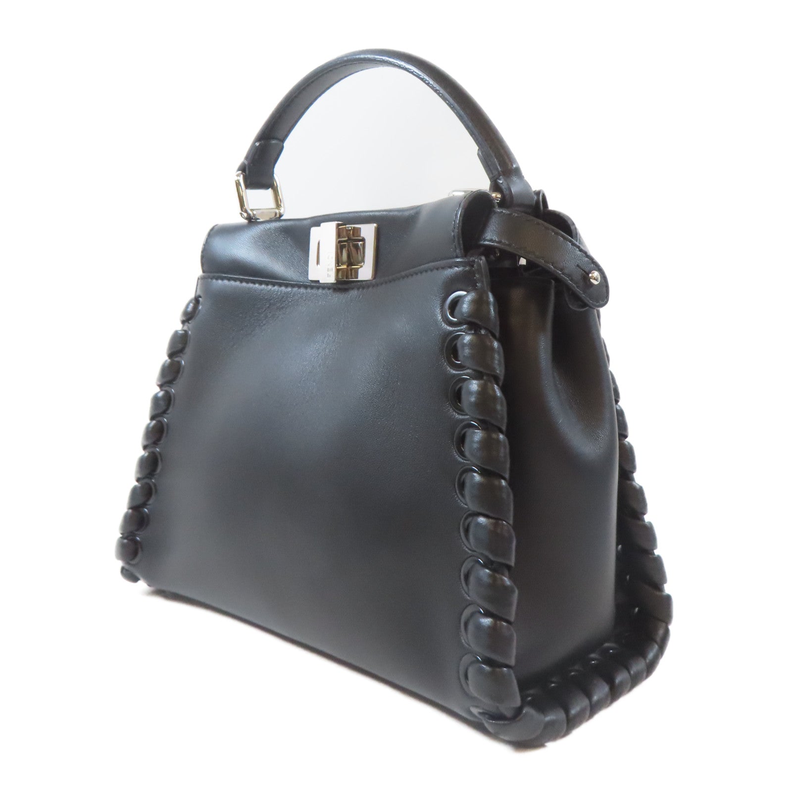 FENDI 牛皮皮革Peekaboo銀扣手挽肩背兩用袋黑色