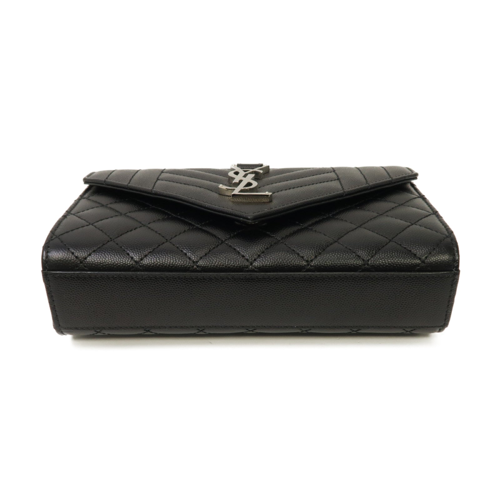 SAINT LAURENT 牛皮皮革Envelope Small銀扣鏈帶肩背袋黑色
